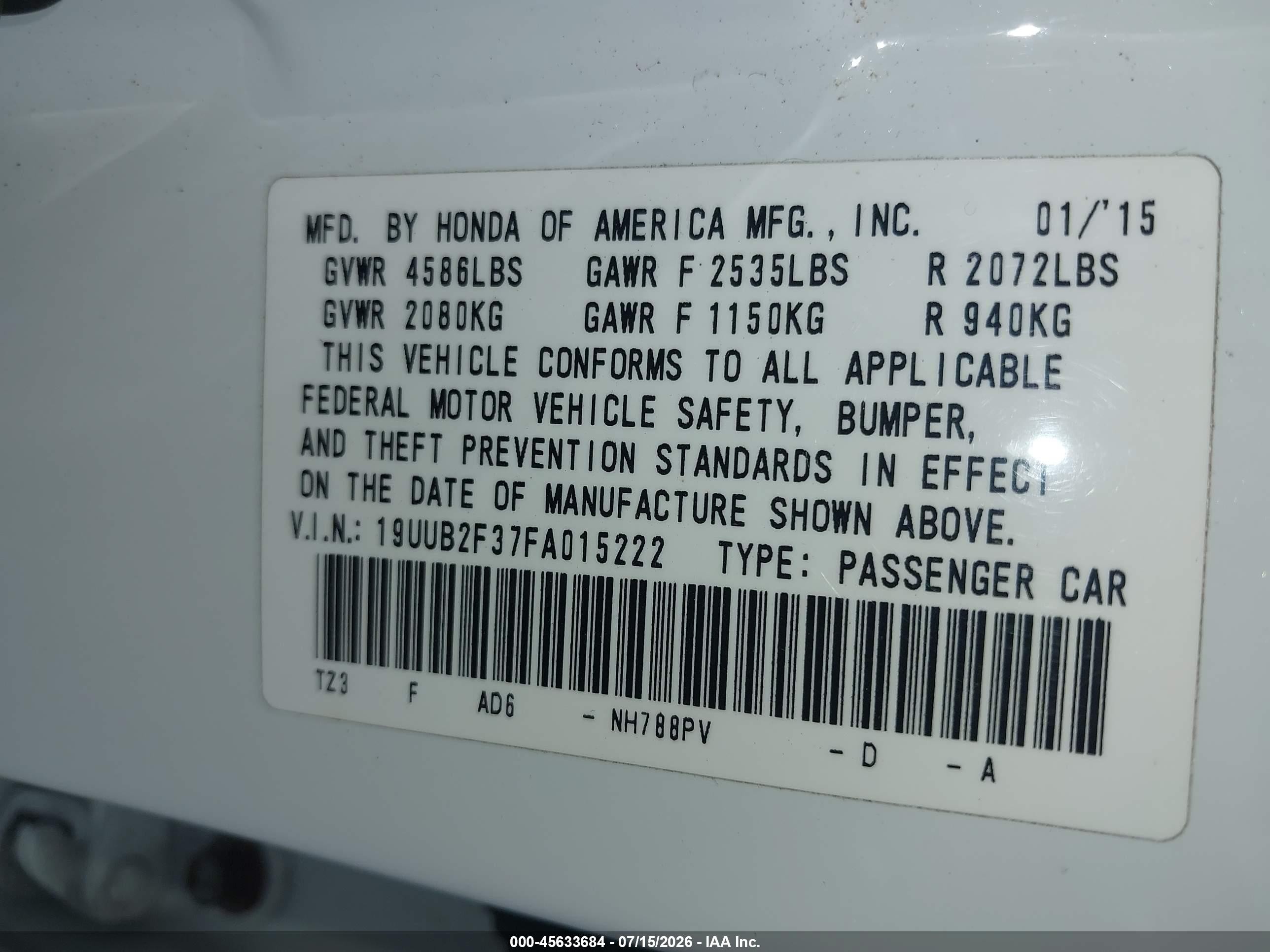 2015 Acura Tlx V6 White vin: 19UUB2F37FA015222
