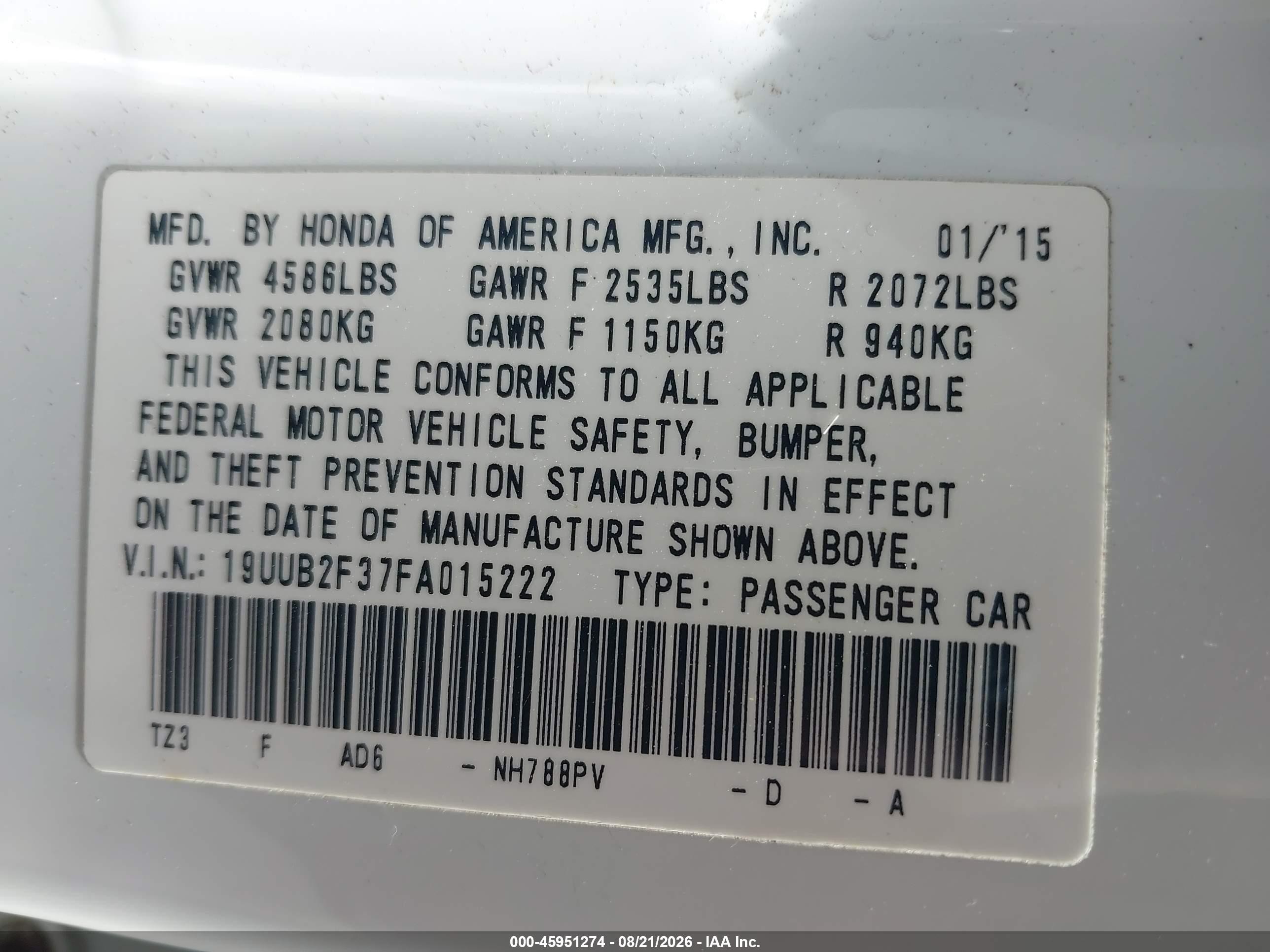 2015 Acura Tlx V6 White vin: 19UUB2F37FA015222