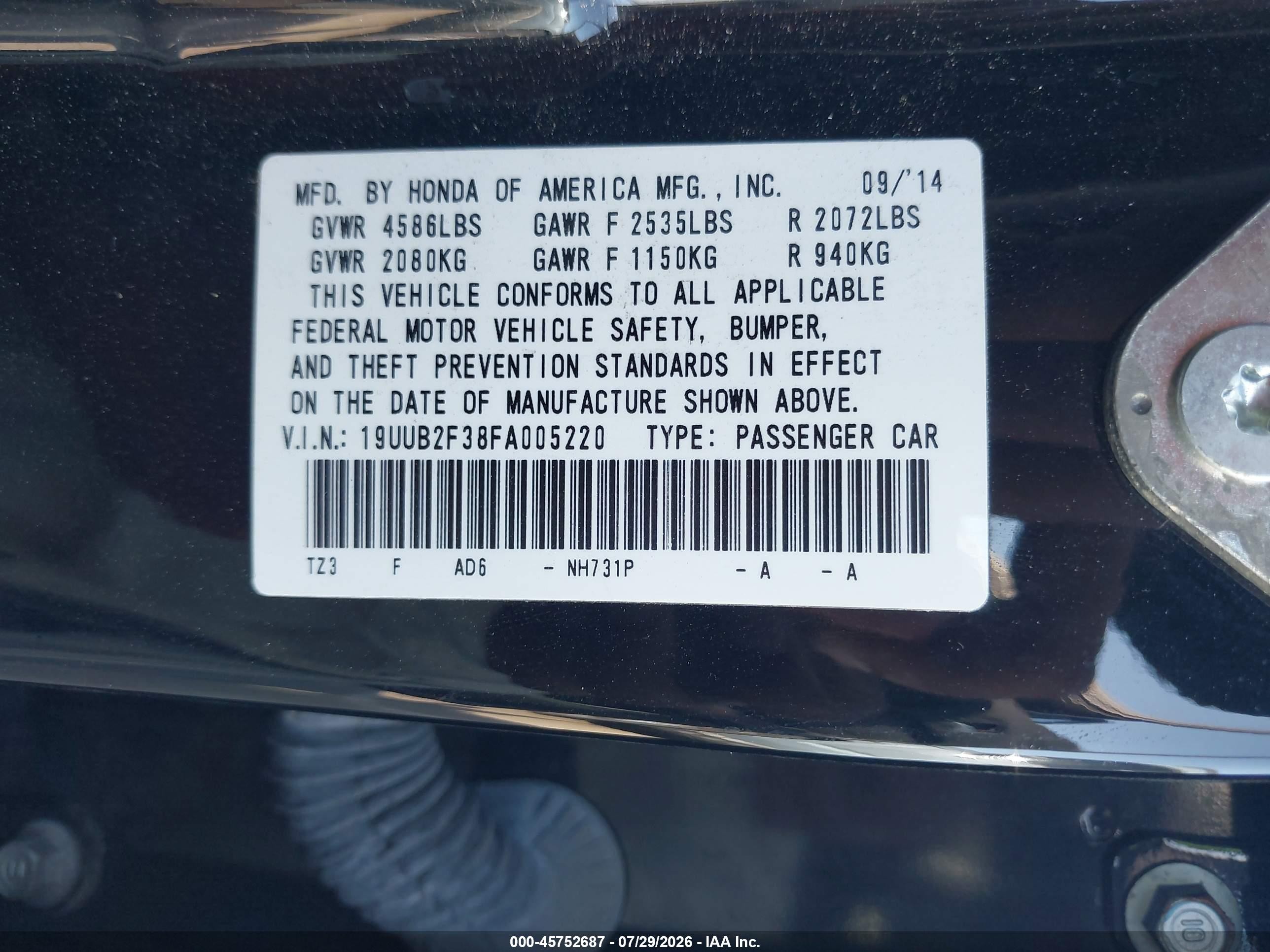 2015 Acura Tlx V6 Черный vin: 19UUB2F38FA005220