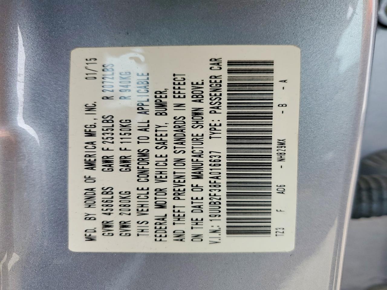 2015 Acura Tlx Silver vin: 19UUB2F38FA016637
