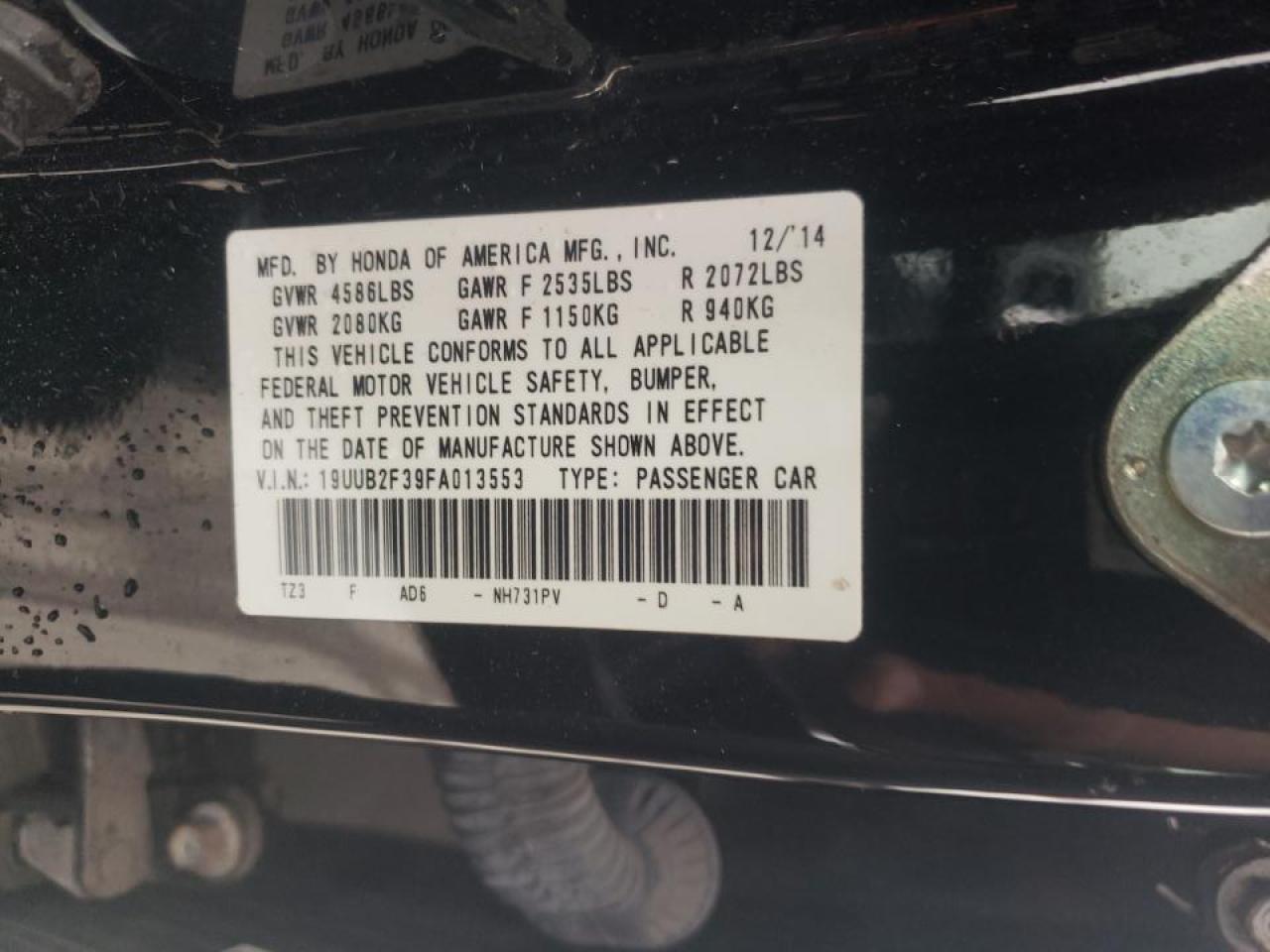 2015 Acura Tlx  Черный vin: 19UUB2F39FA013553