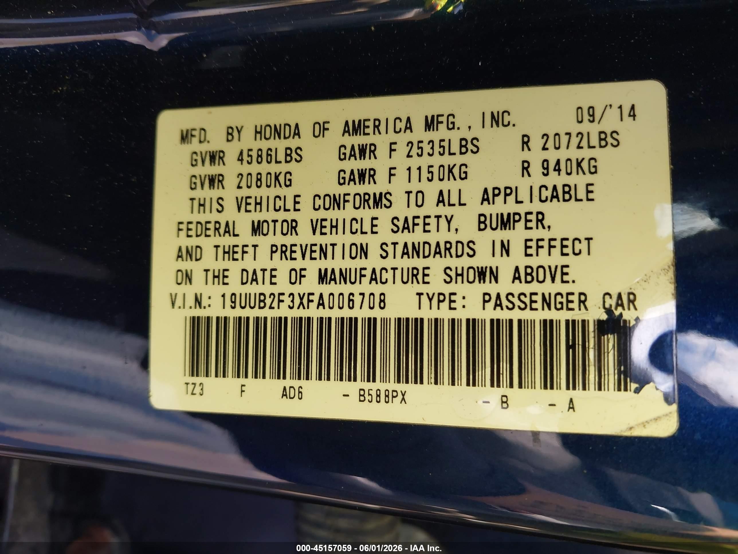 2015 Acura Tlx V6 Navy vin: 19UUB2F3XFA006708