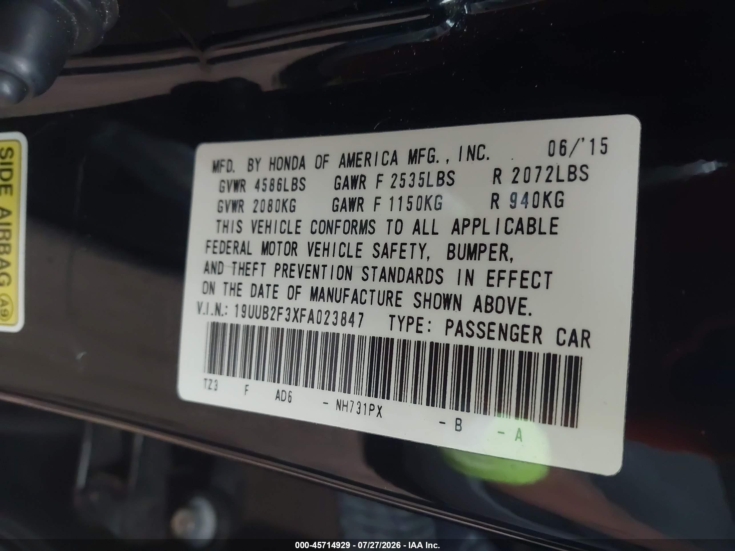 2015 Acura Tlx V6 Black vin: 19UUB2F3XFA023847