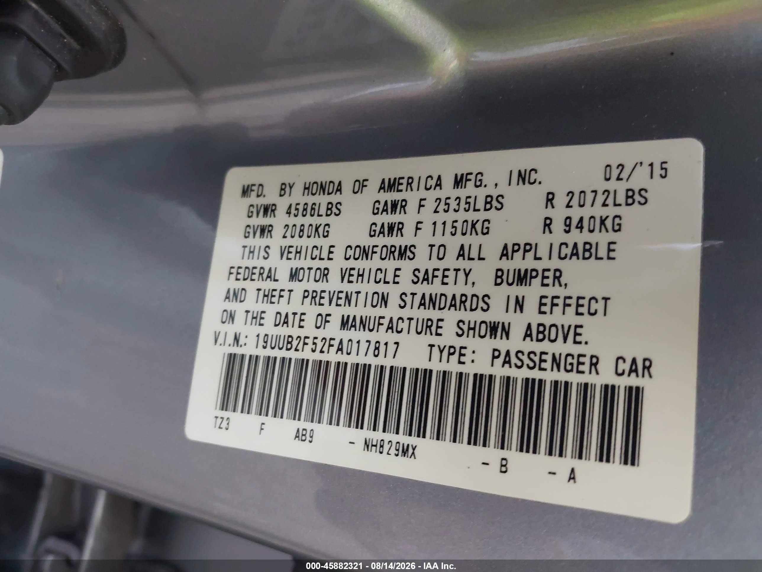 2015 Acura Tlx V6 Tech Gray vin: 19UUB2F52FA017817