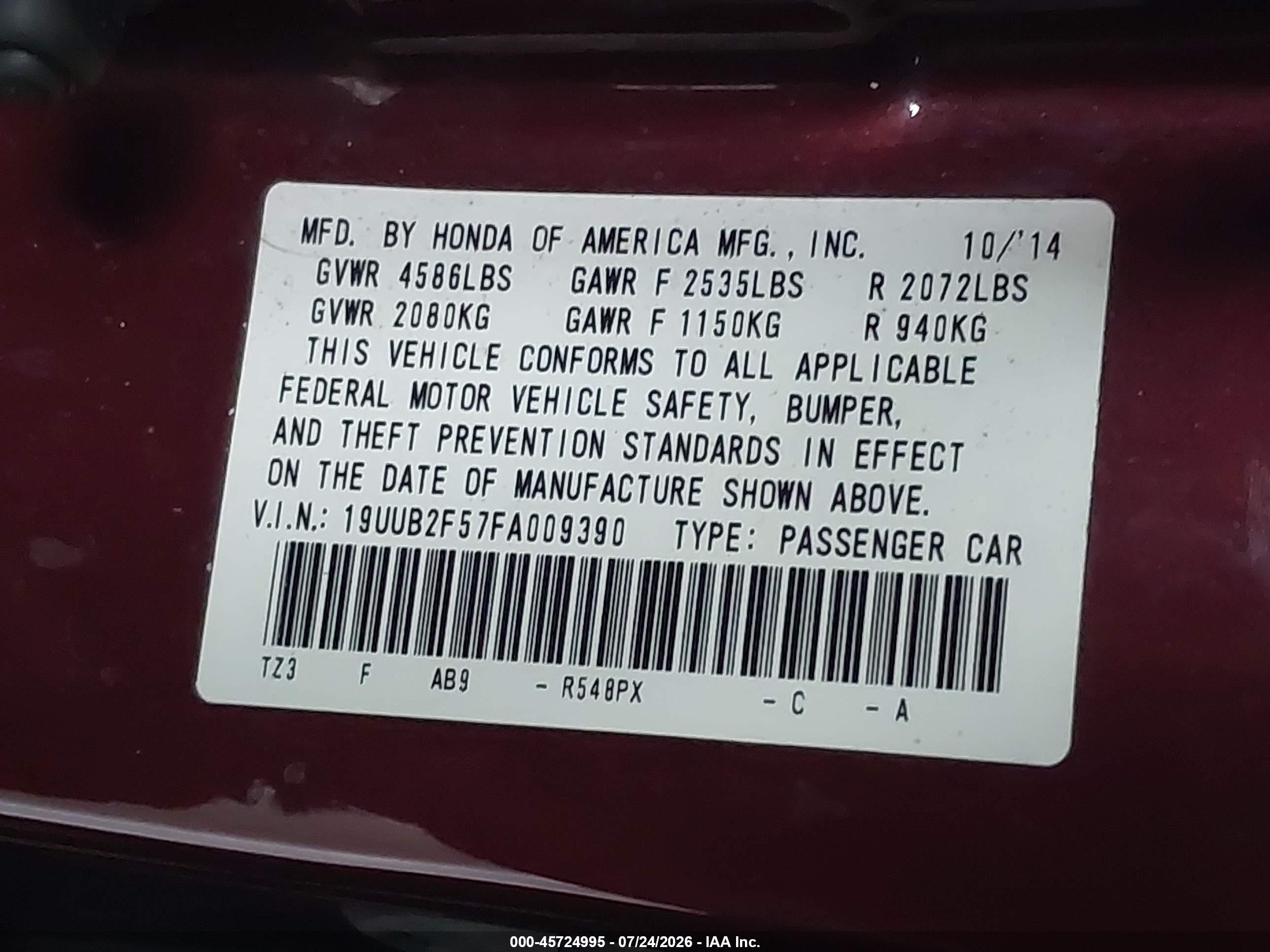2015 Acura Tlx V6 Tech Burgundy vin: 19UUB2F57FA009390