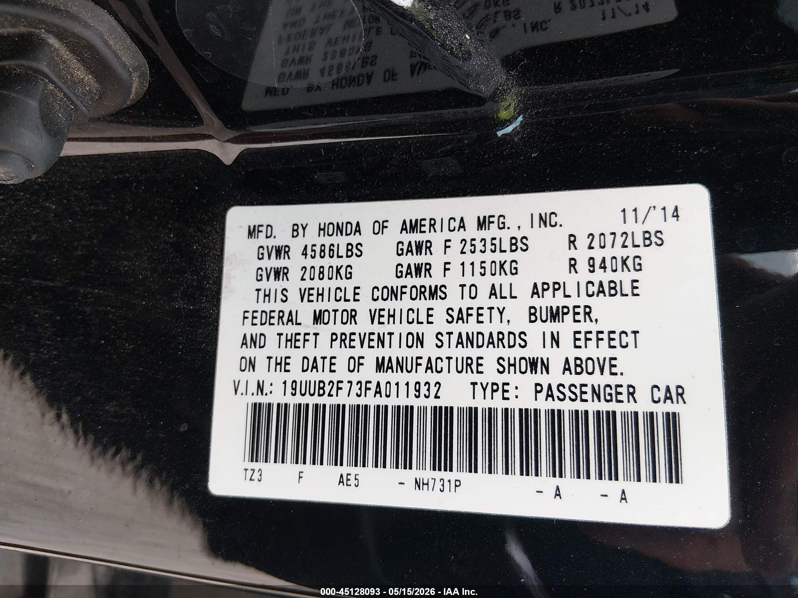 2015 Acura Tlx V6 Advance Black vin: 19UUB2F73FA011932