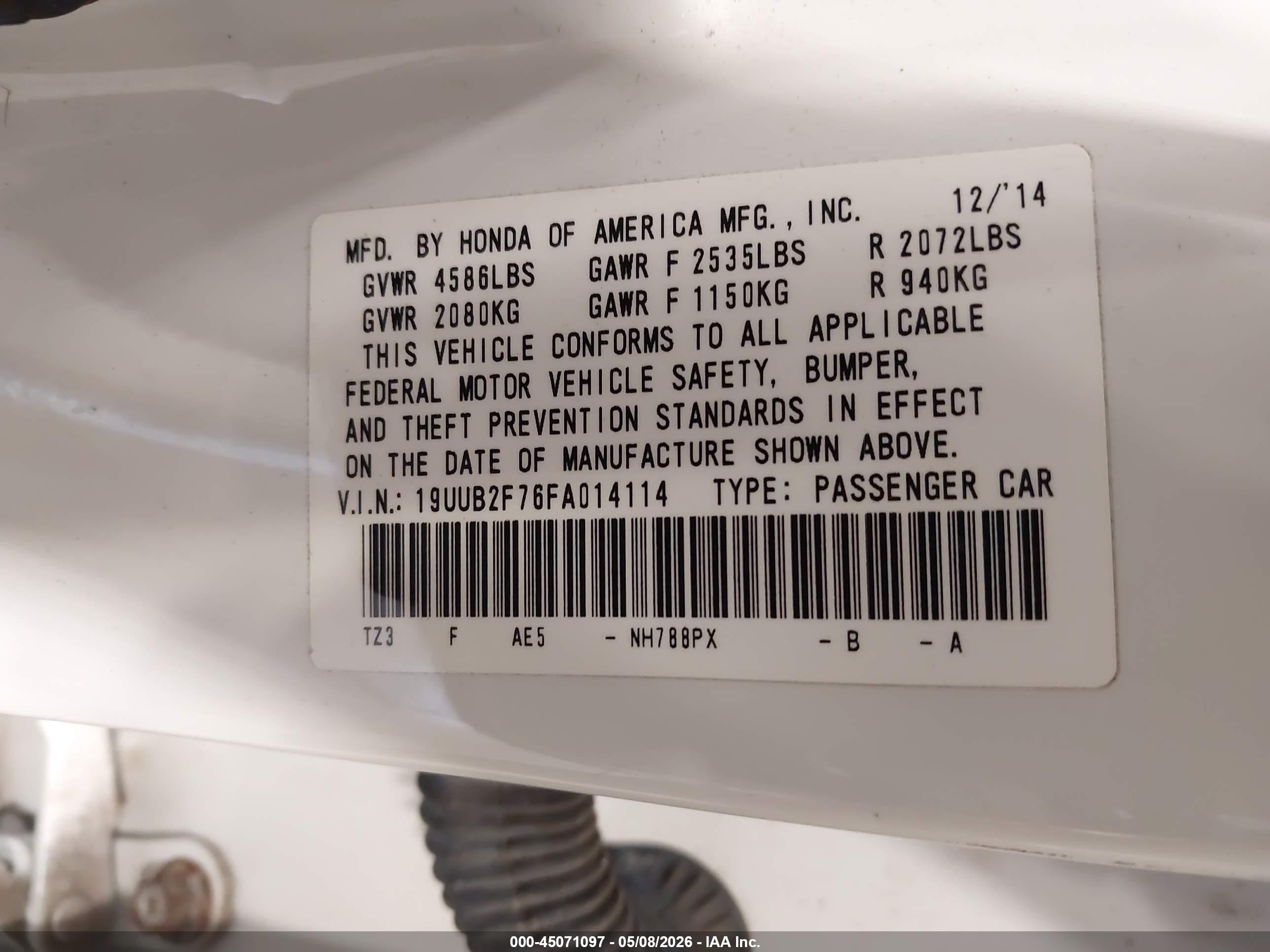 2015 Acura Tlx V6 Advance White vin: 19UUB2F76FA014114