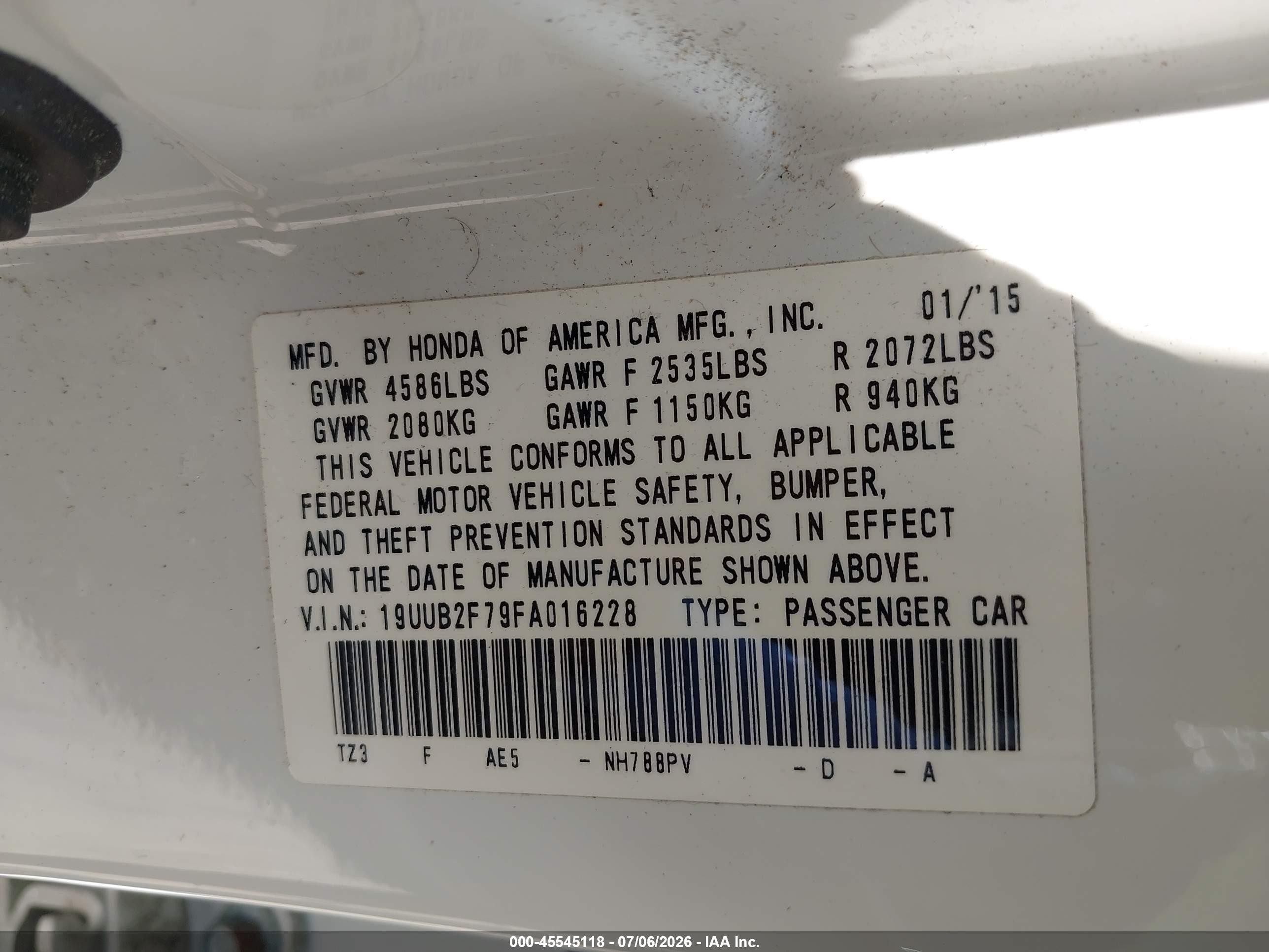 2015 Acura Tlx V6 Advance White vin: 19UUB2F79FA016228