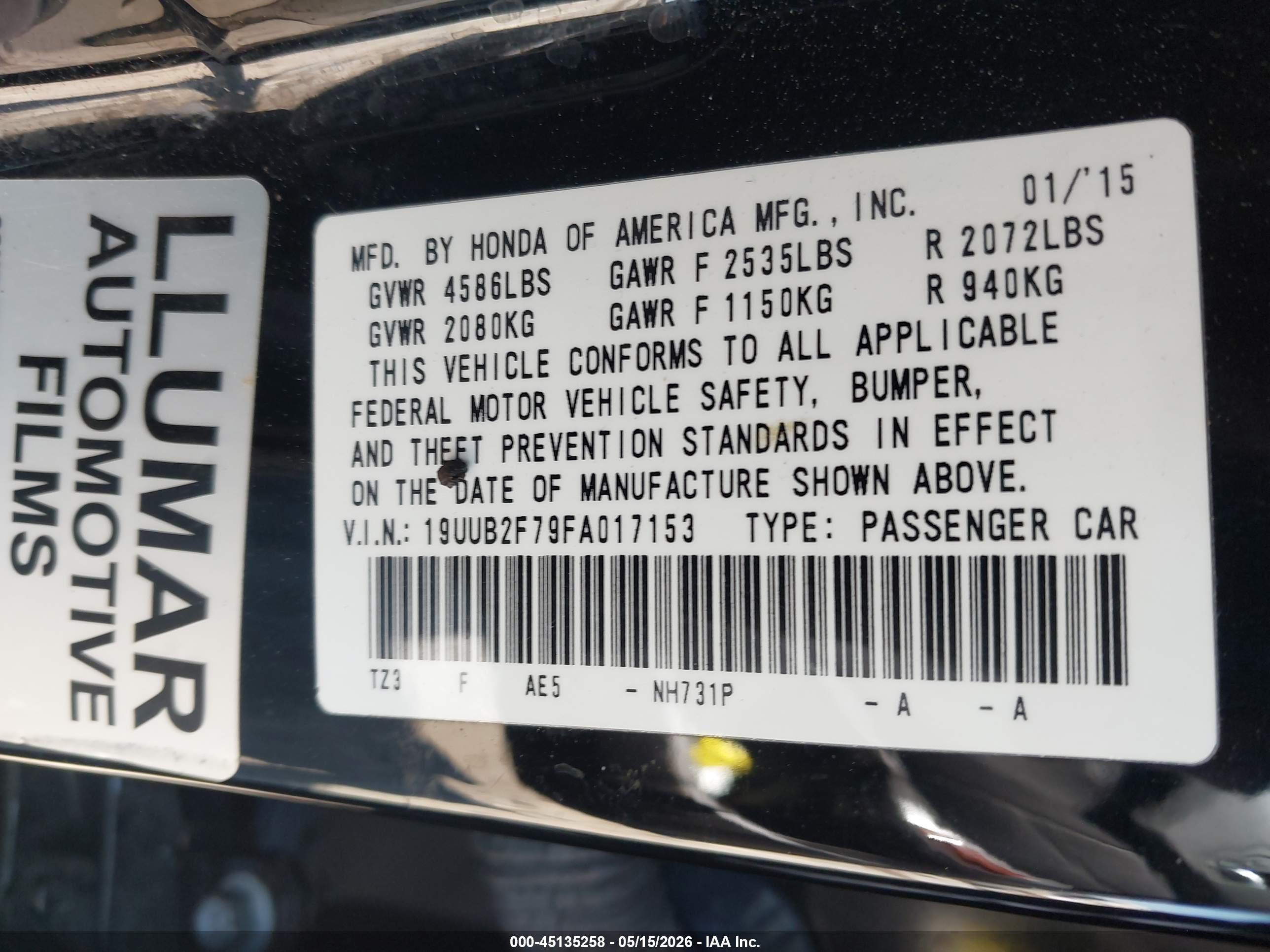 2015 Acura Tlx V6 Advance Black vin: 19UUB2F79FA017153
