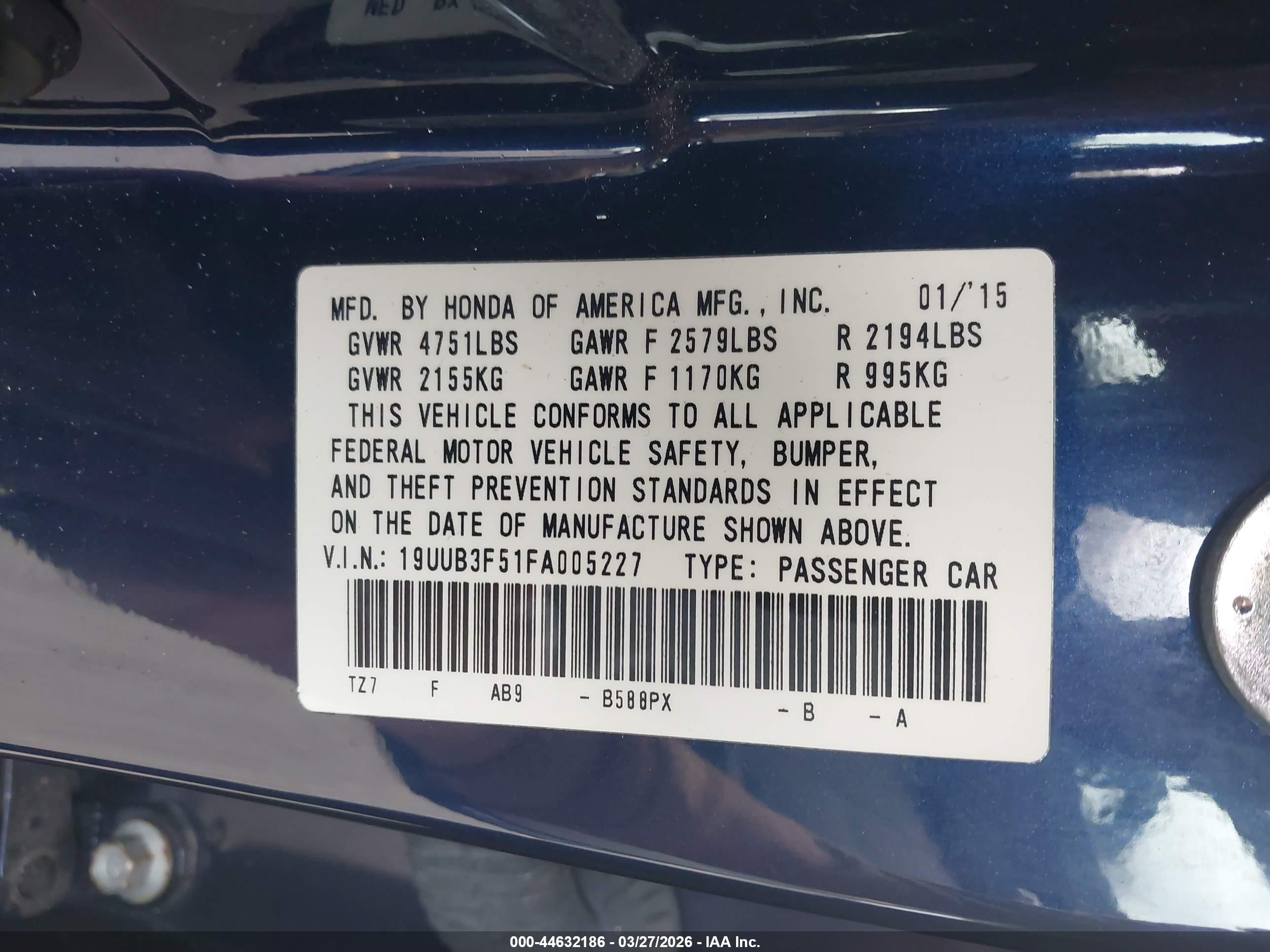 2015 Acura Tlx V6 Tech Blue vin: 19UUB3F51FA005227