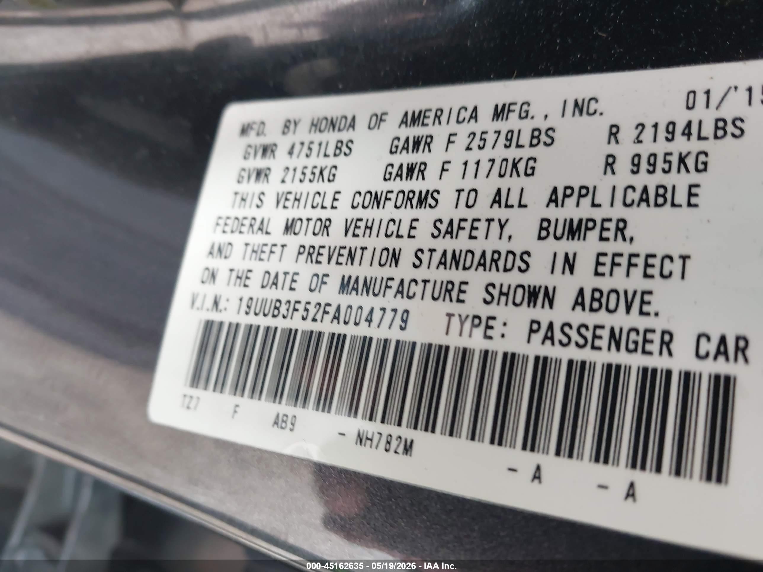 2015 Acura Tlx V6 Tech Gray vin: 19UUB3F52FA004779