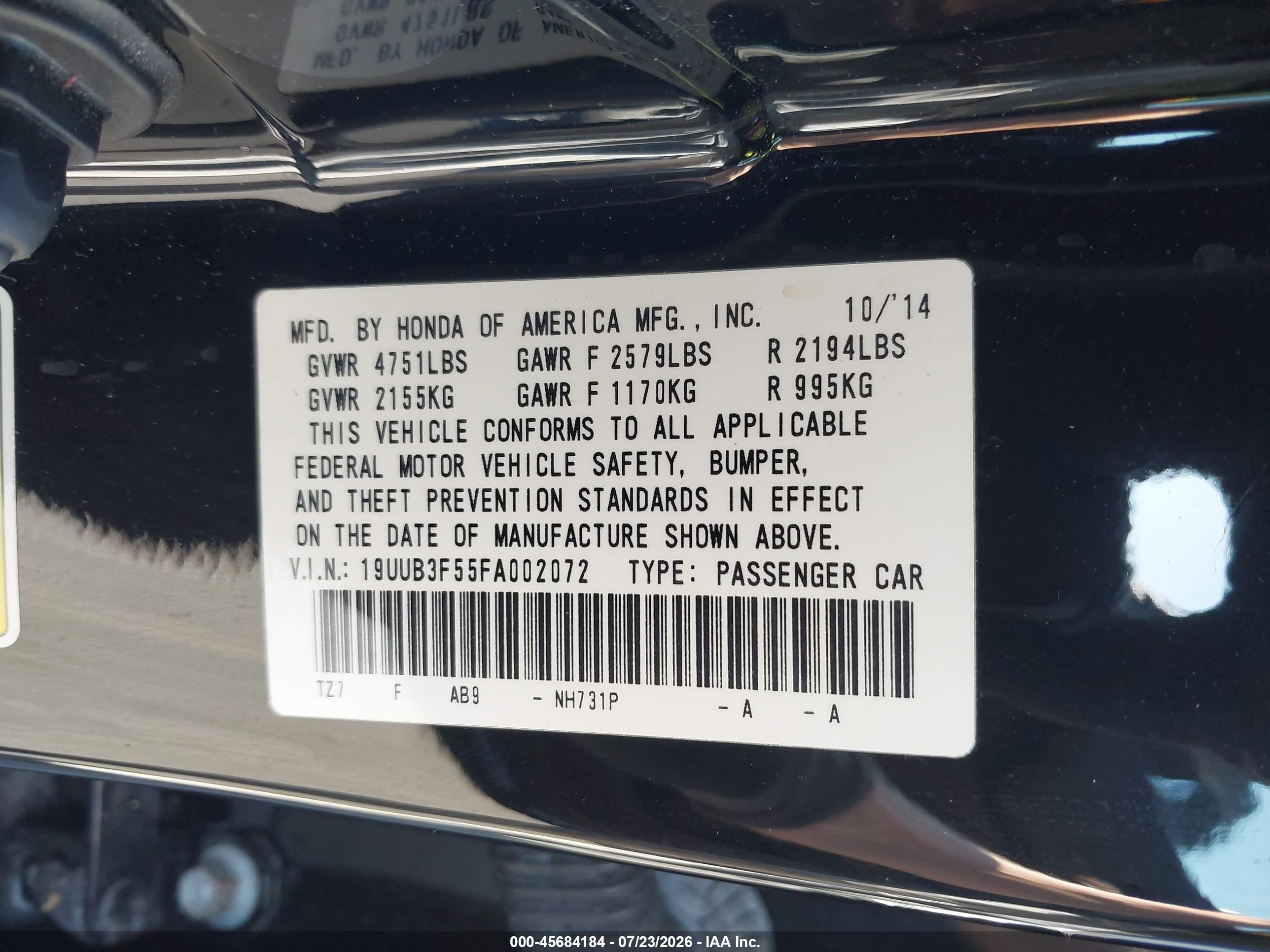 2015 Acura Tlx V6 Tech Black vin: 19UUB3F55FA002072