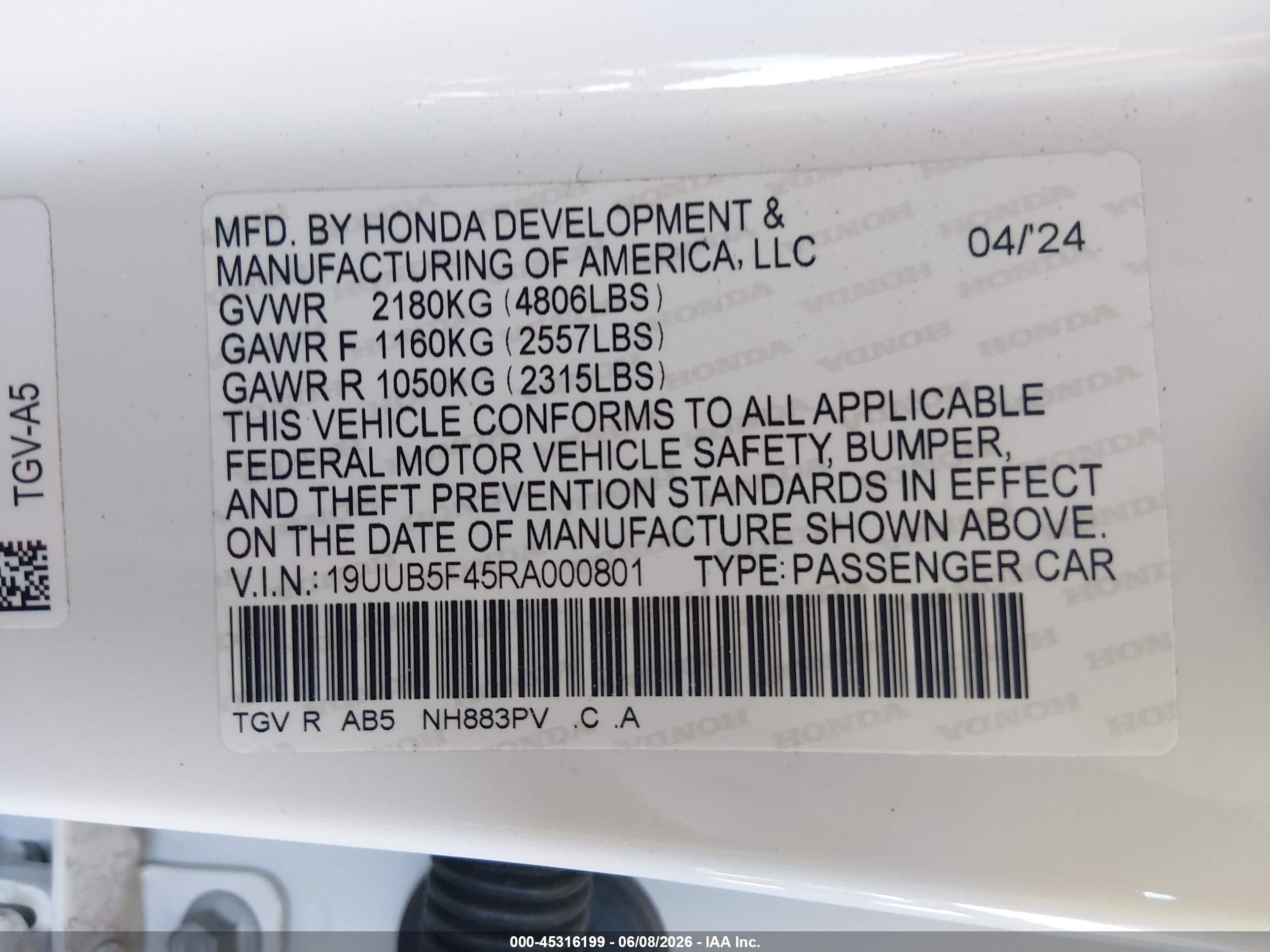 2024 Acura Tlx Technology Package White vin: 19UUB5F45RA000801