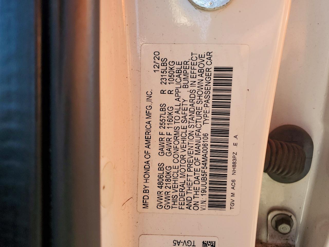 2021 Acura Tlx Tech A White vin: 19UUB5F54MA006106