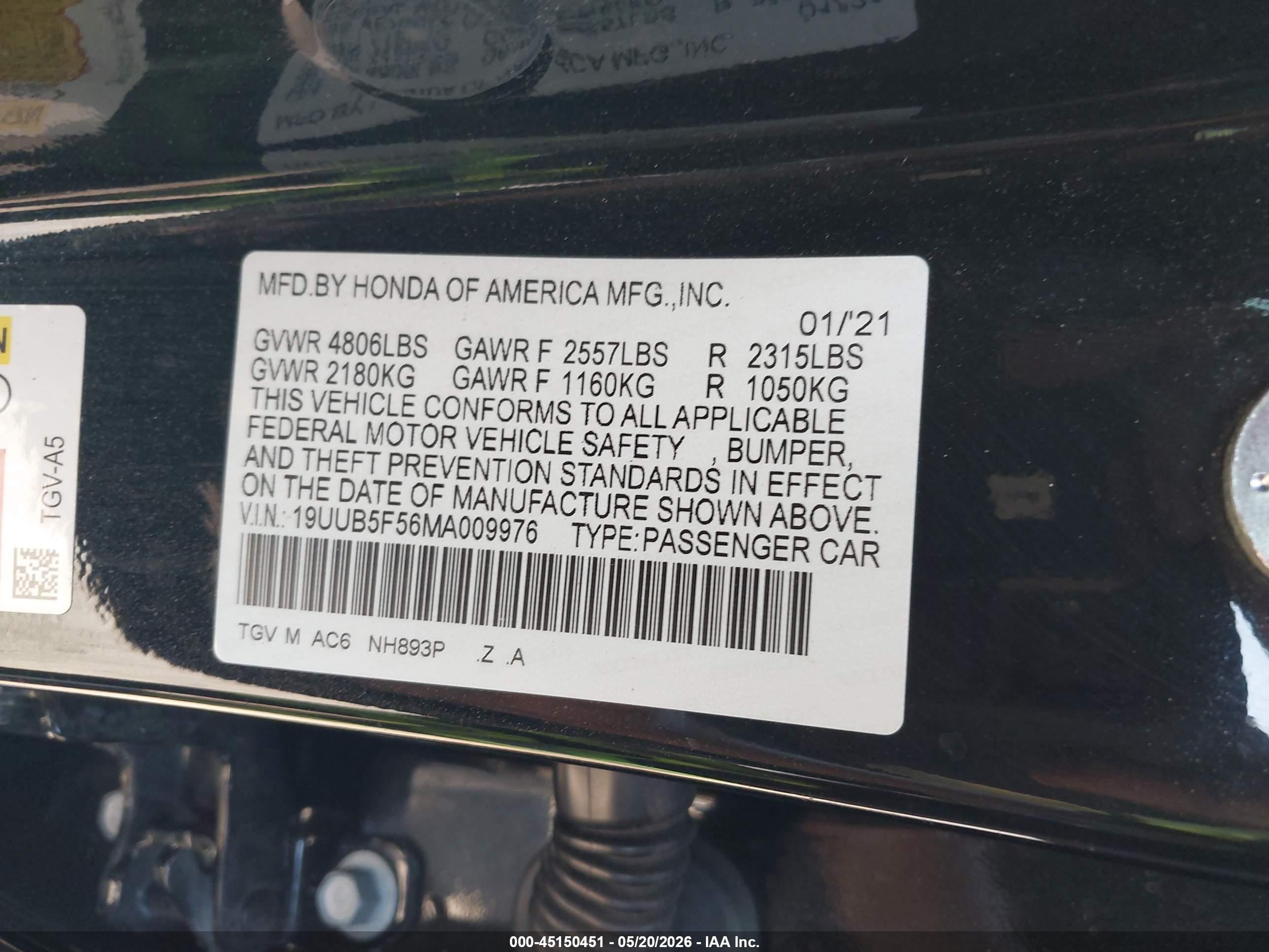 2021 Acura Tlx A-spec Package Черный vin: 19UUB5F56MA009976
