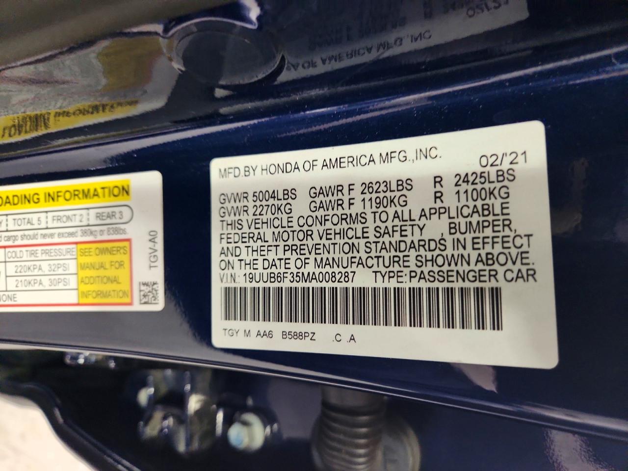 2021 Acura Tlx Blue vin: 19UUB6F35MA008287