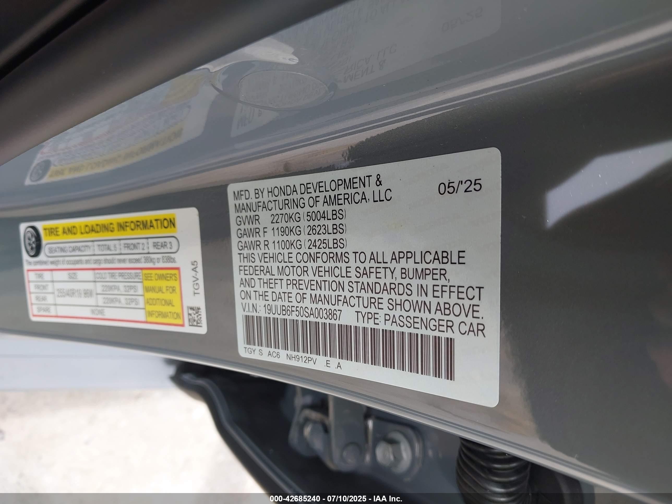 2025 Acura Tlx A-spec Серый vin: 19uub6f50sa003867