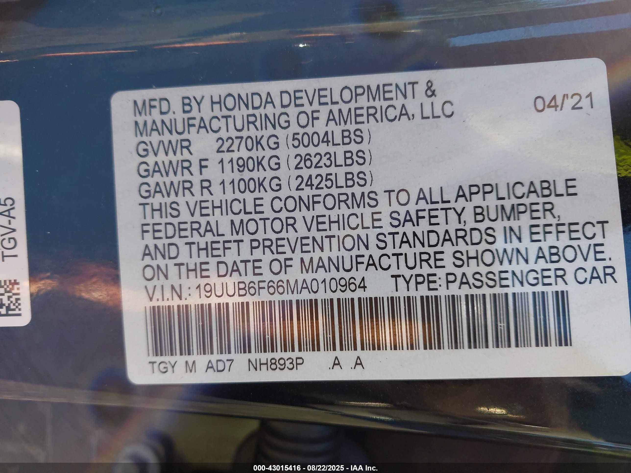 2021 Acura Tlx Advance Package Черный vin: 19UUB6F66MA010964
