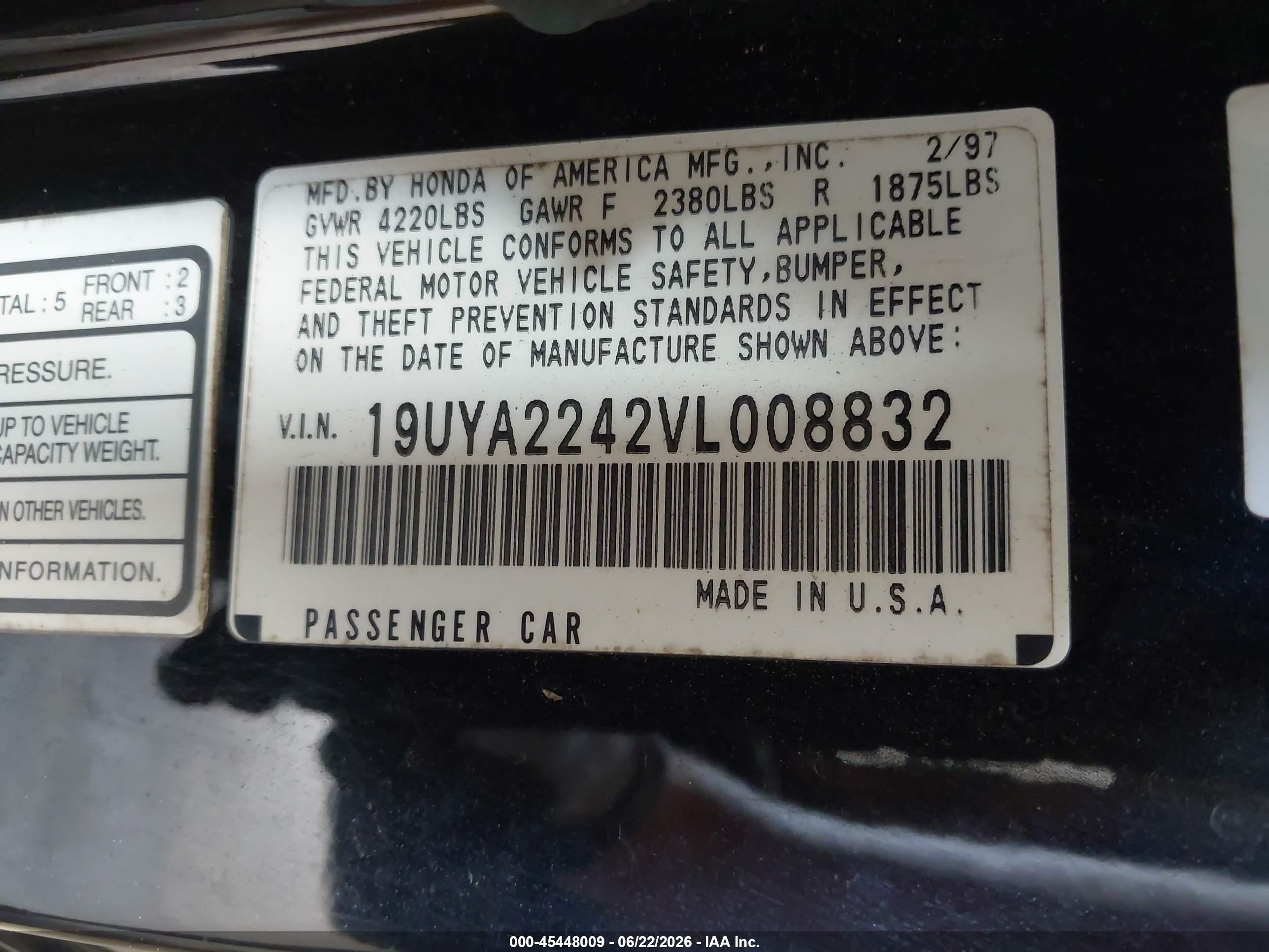 1997 Acura Cl 3.0 Black vin: 19UYA2242VL008832