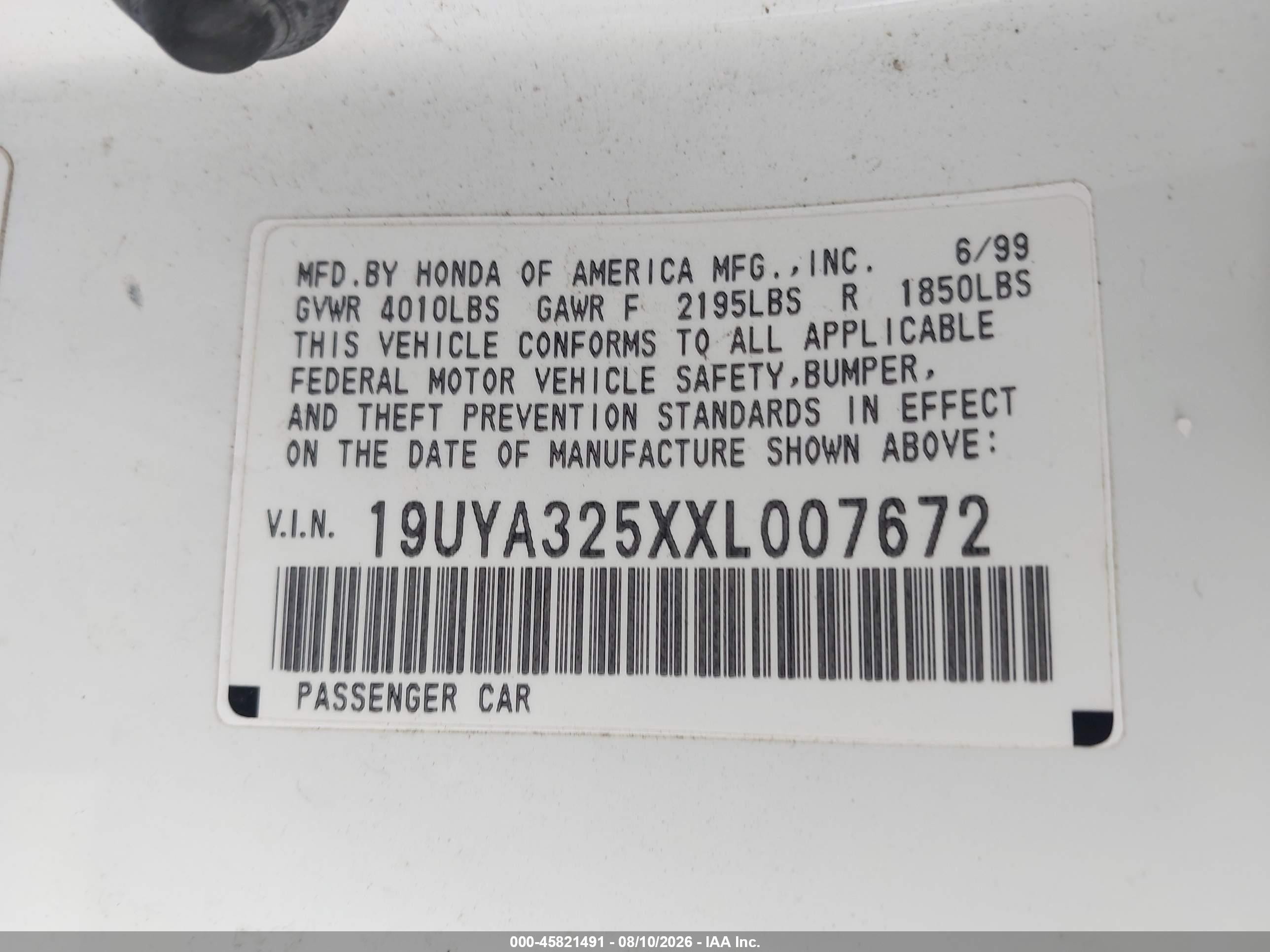 1999 Acura Cl 2.3 White vin: 19UYA325XXL007672