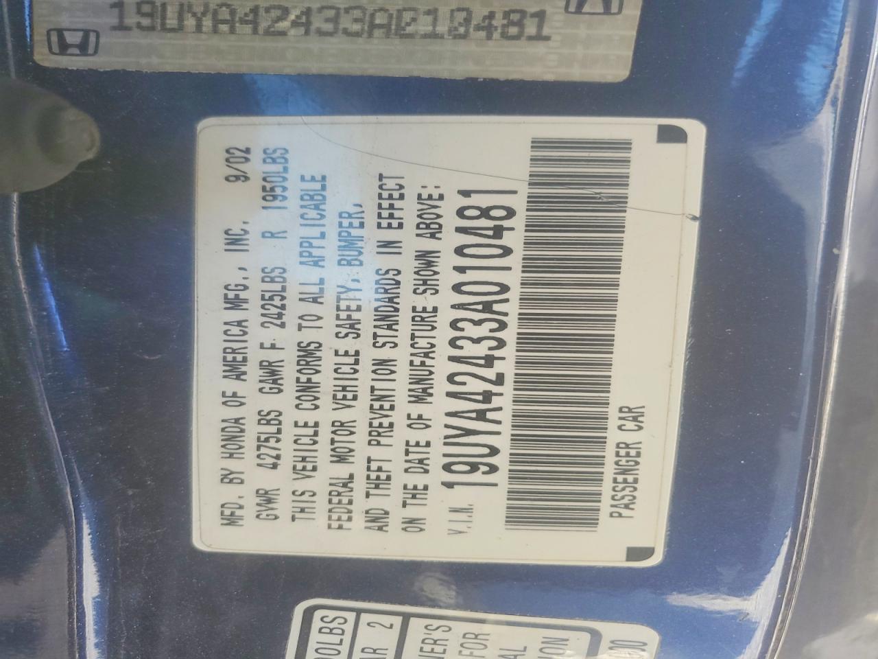 2003 Acura Cl Blue vin: 19UYA42433A010481
