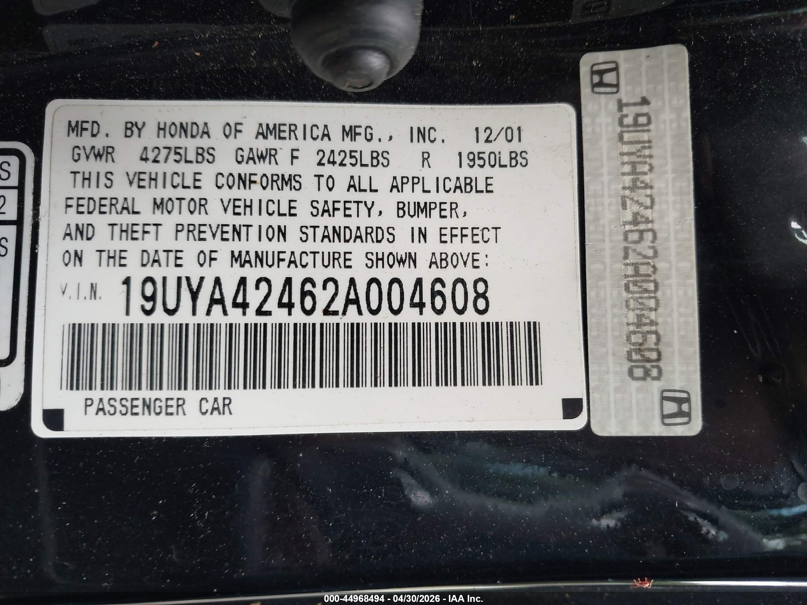 2002 Acura Cl 3.2 Black vin: 19UYA42462A004608
