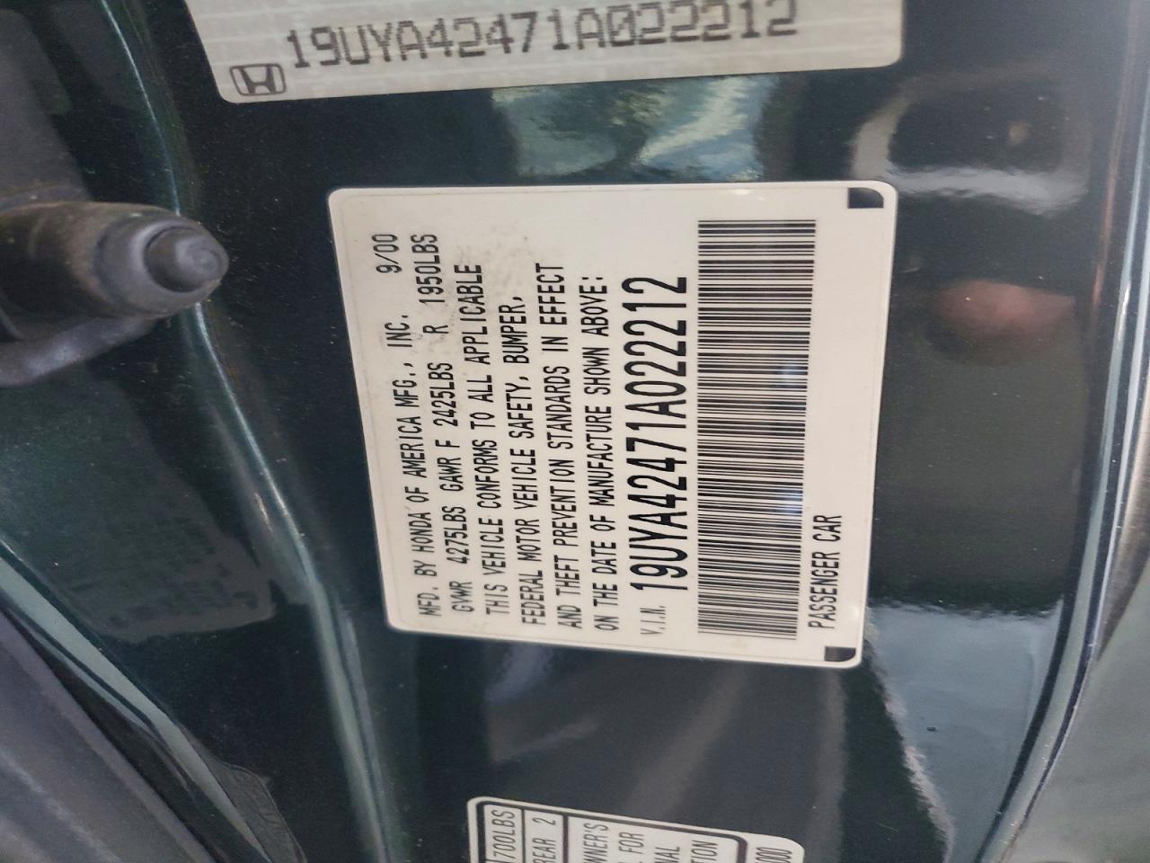2001 Acura 3.2cl Green vin: 19UYA42471A022212