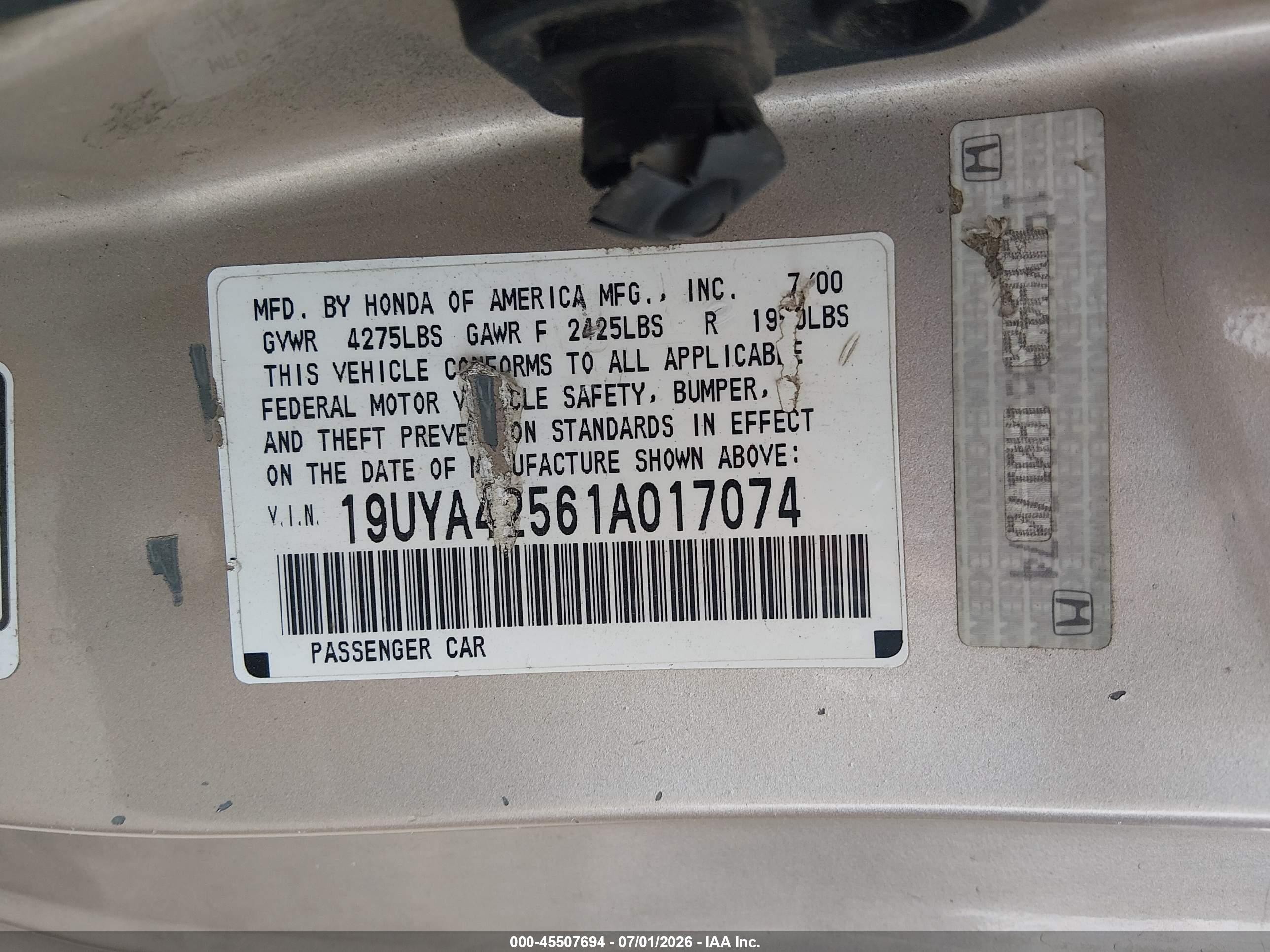 2001 Acura Cl 3.2 Beige vin: 19UYA42561A017074