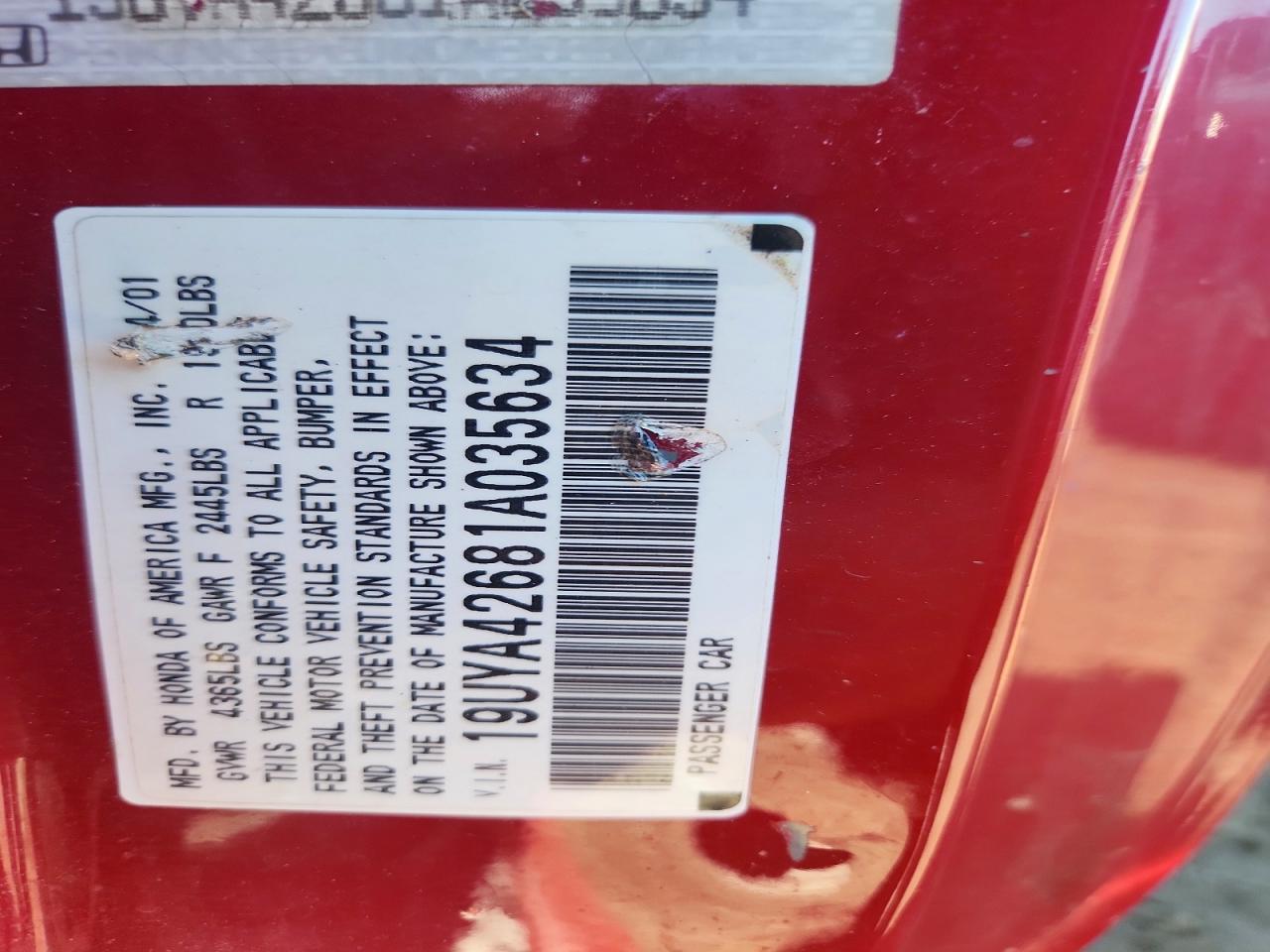 2001 Acura 3.2cl Type-s Red vin: 19UYA42681A035634