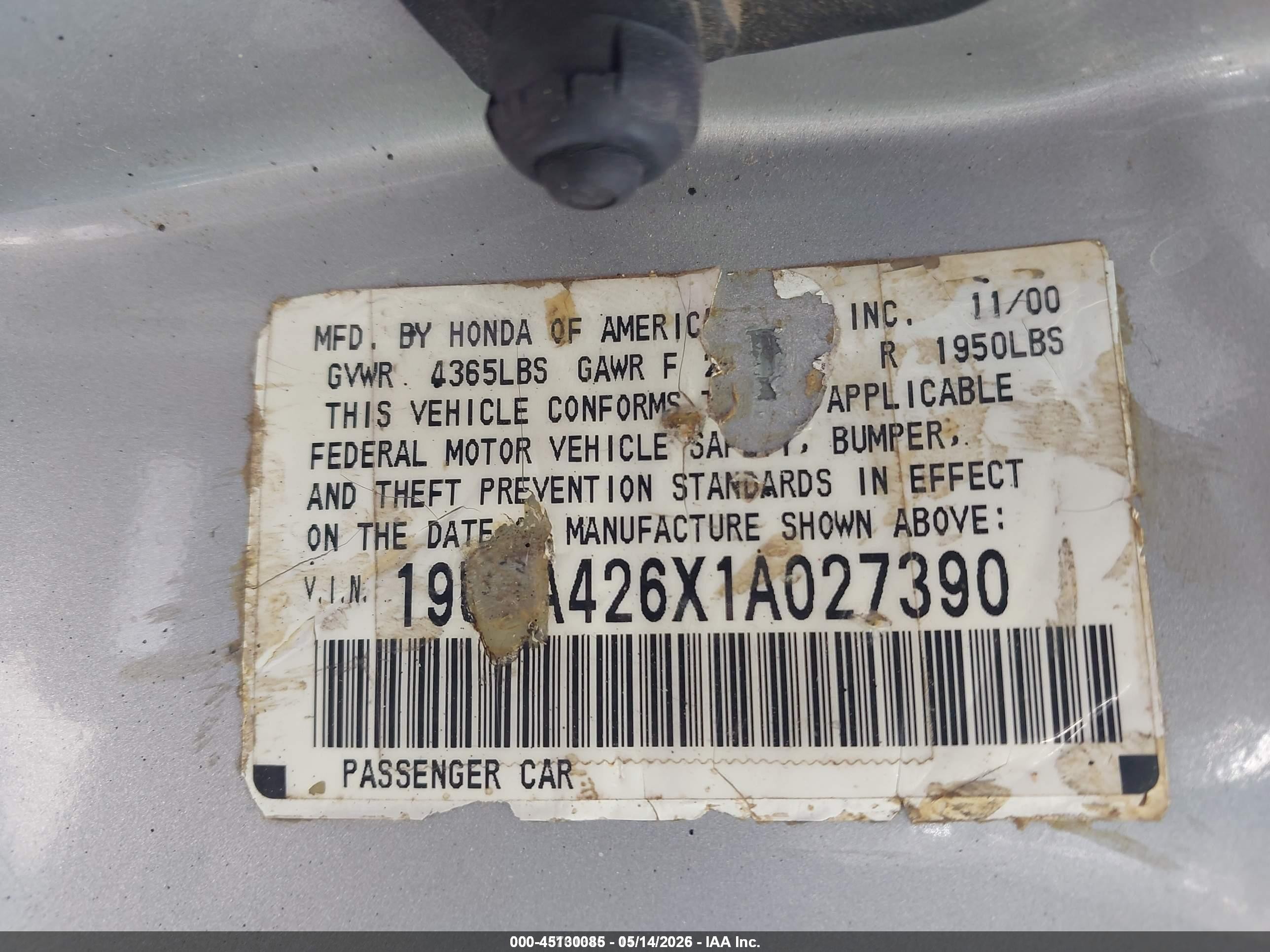 2001 Acura Cl 3.2 Type S Silver vin: 19UYA426X1A027390