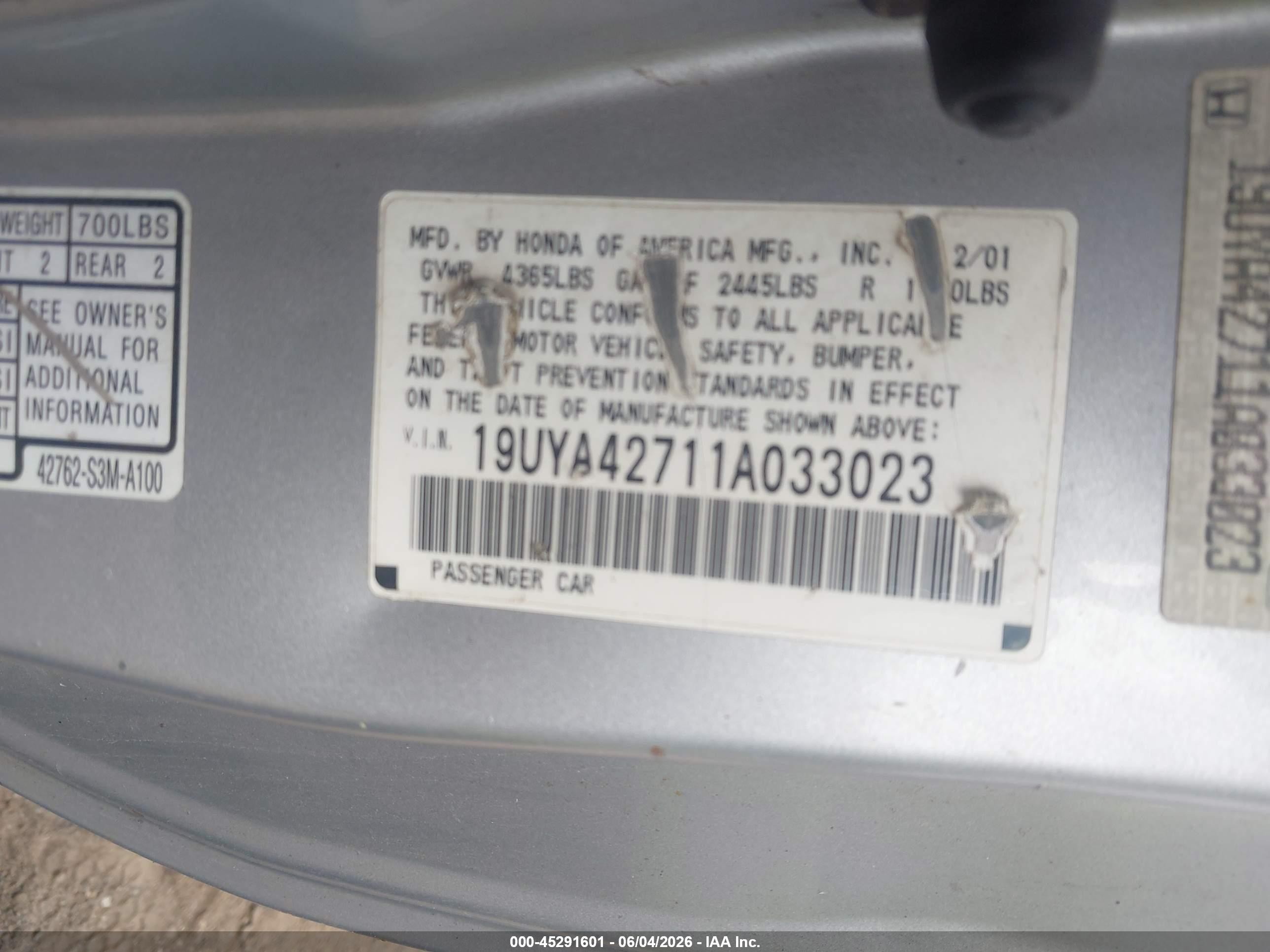 2001 Acura Cl 3.2 Type S Silver vin: 19UYA42711A033023
