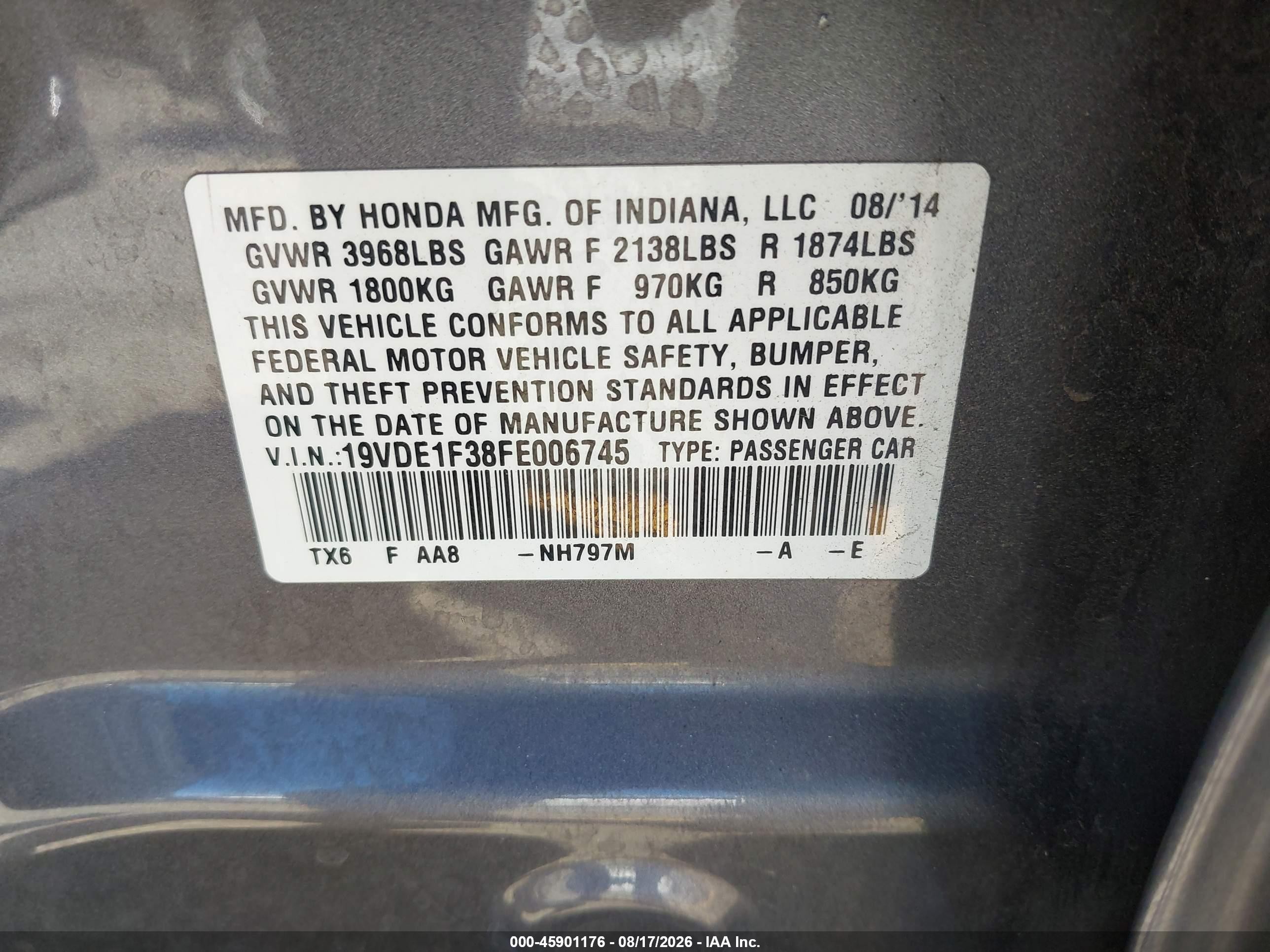 2015 Acura Ilx 2.0l Gray vin: 19VDE1F38FE006745