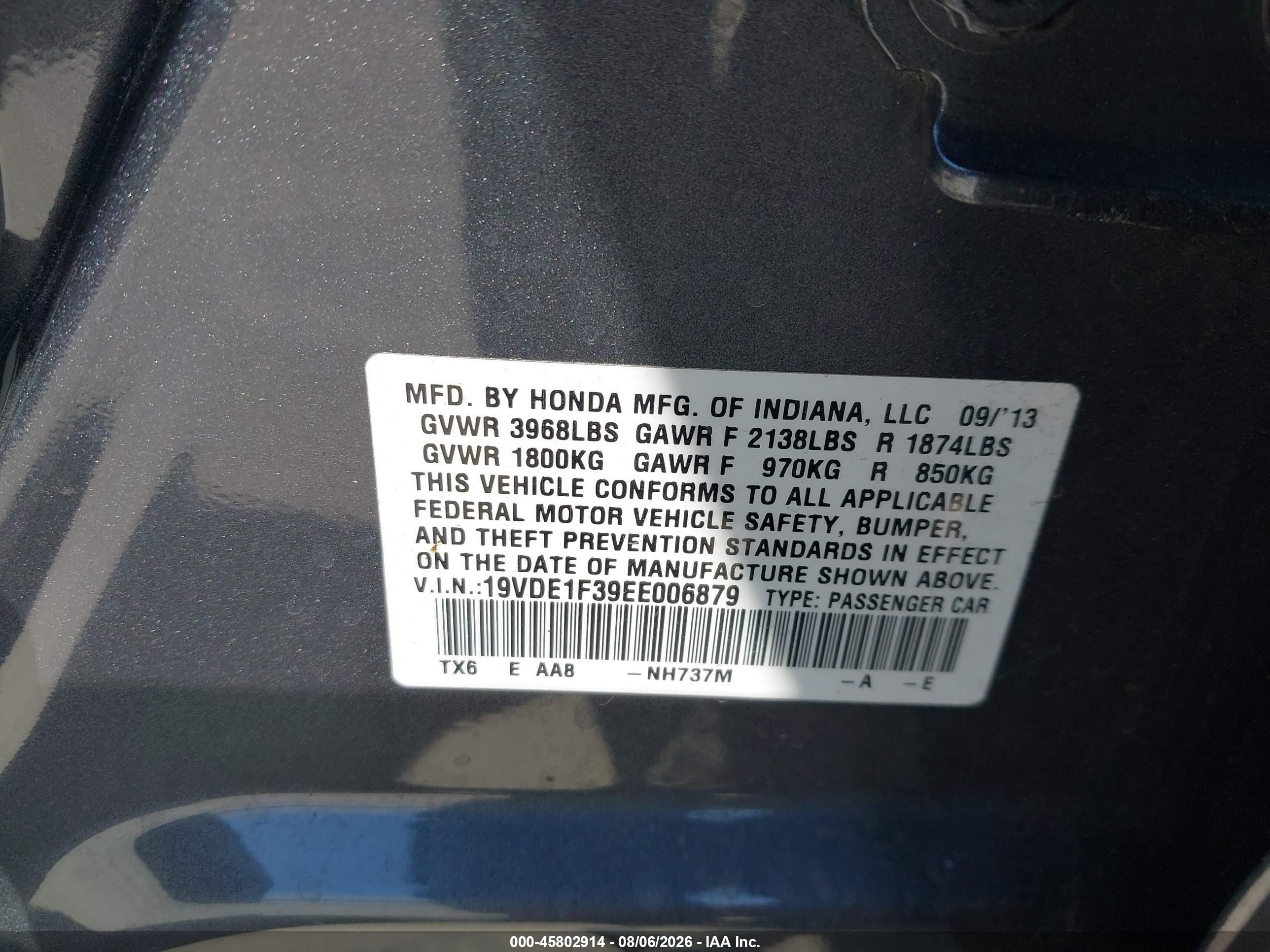 2014 Acura Ilx 2.0l Gray vin: 19VDE1F39EE006879