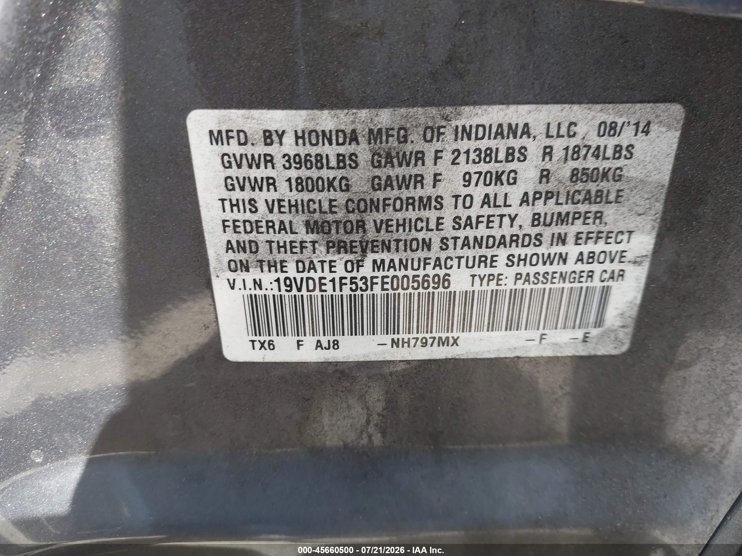 2015 Acura Ilx 2.0l Gray vin: 19VDE1F53FE005696