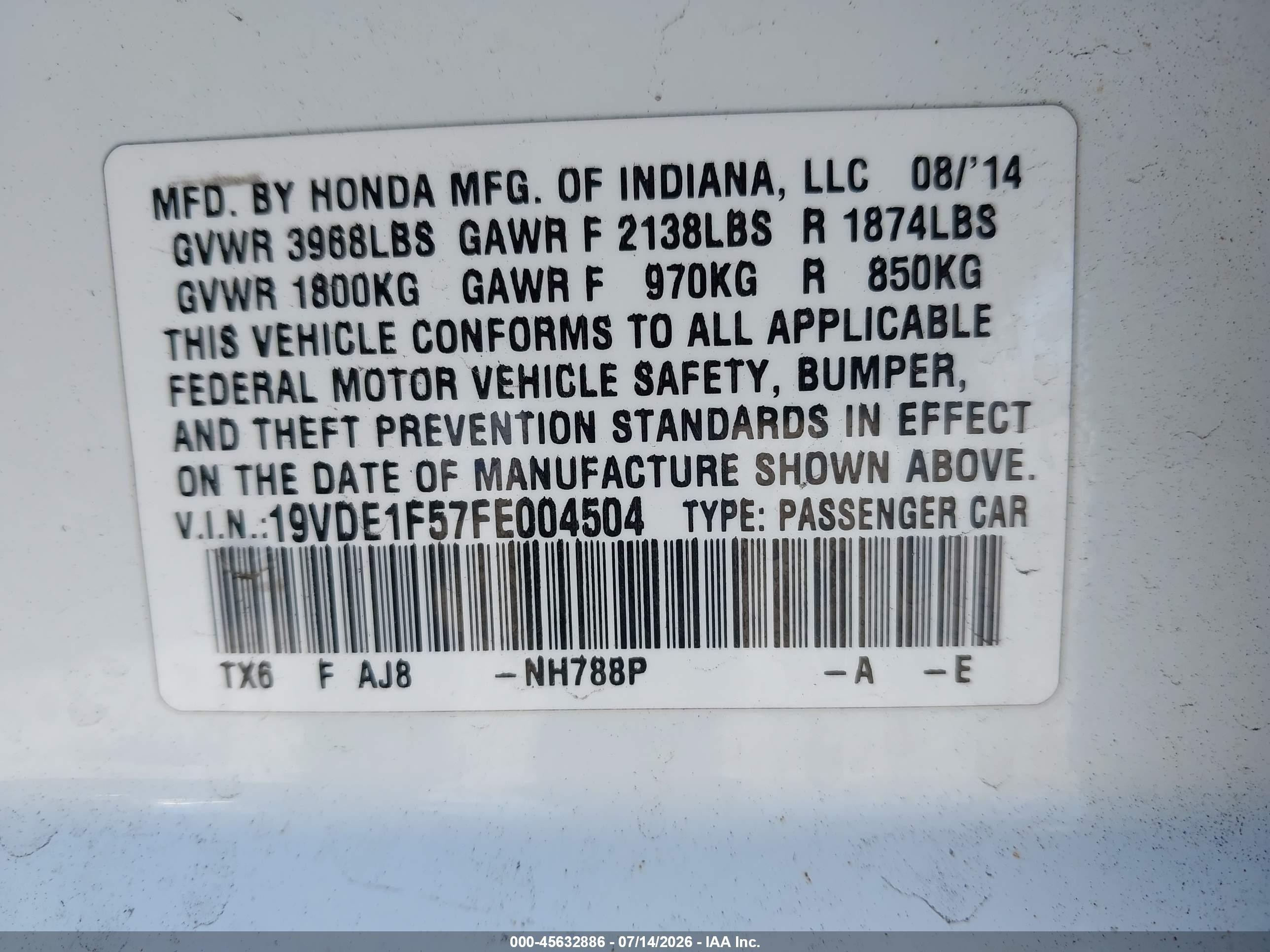 2015 Acura Ilx 2.0l White vin: 19VDE1F57FE004504