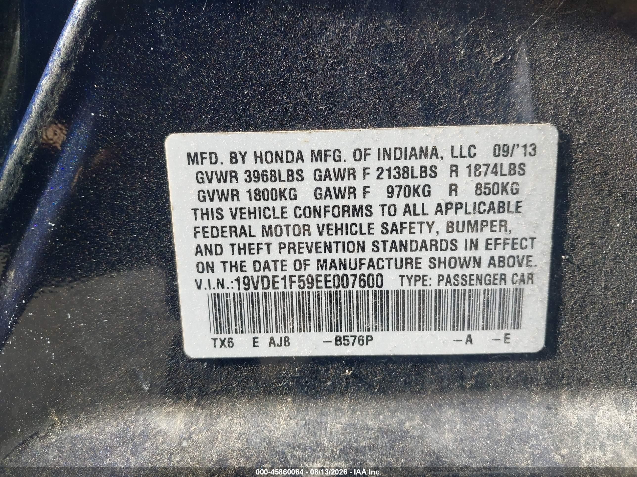 2014 Acura Ilx 2.0l Blue vin: 19VDE1F59EE007600