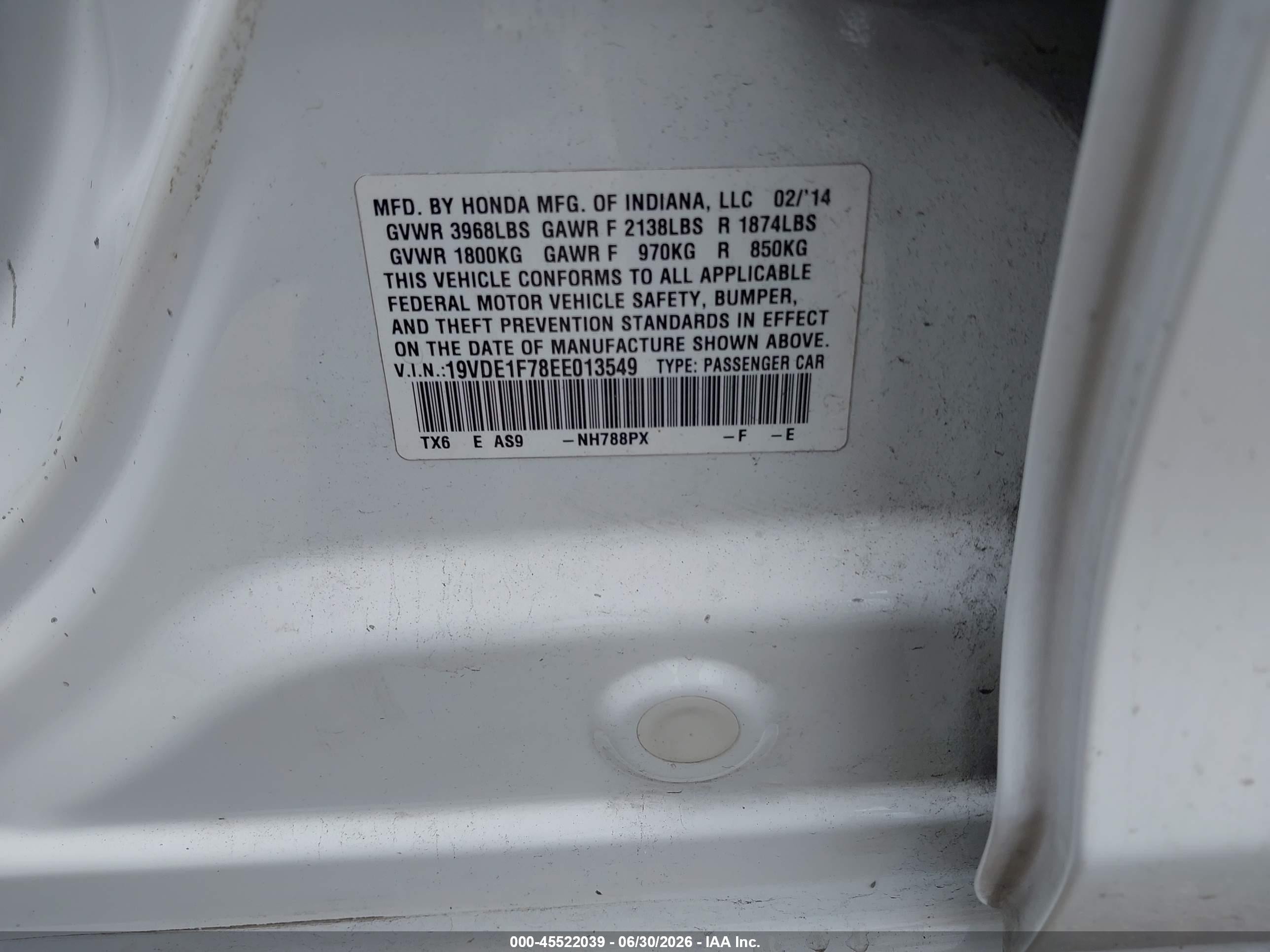 2014 Acura Ilx 2.0l White vin: 19VDE1F78EE013549