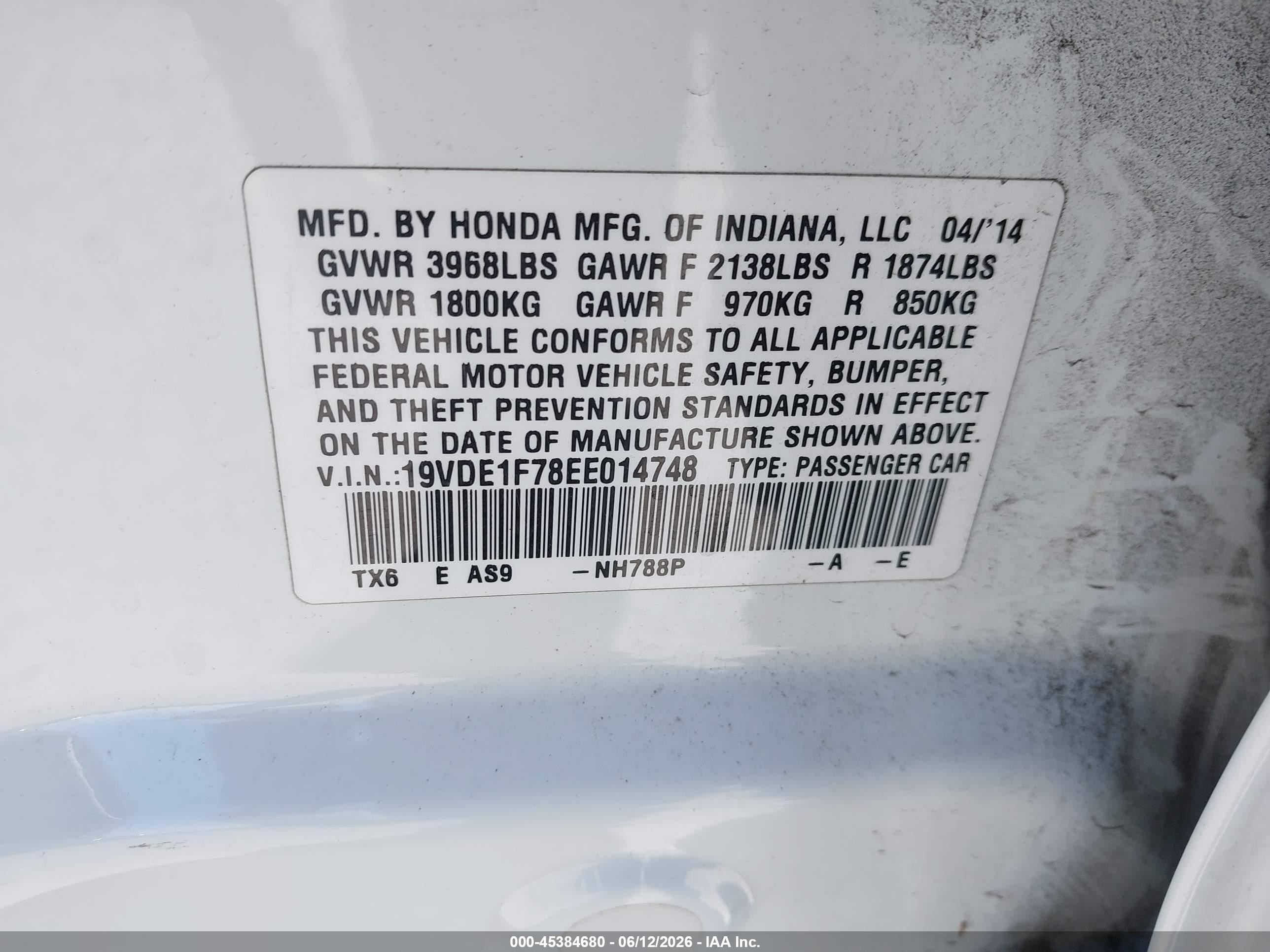 2014 Acura Ilx 2.0l White vin: 19VDE1F78EE014748