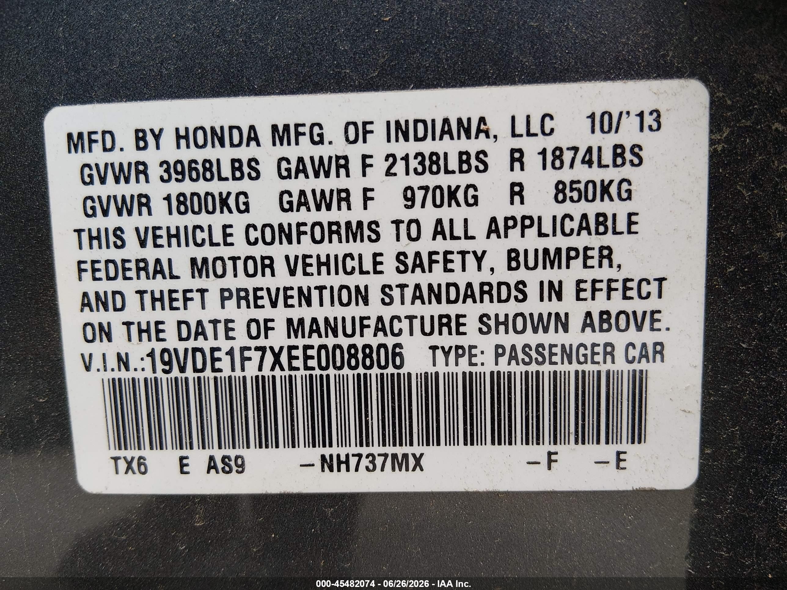 2014 Acura Ilx 2.0l Gray vin: 19VDE1F7XEE008806