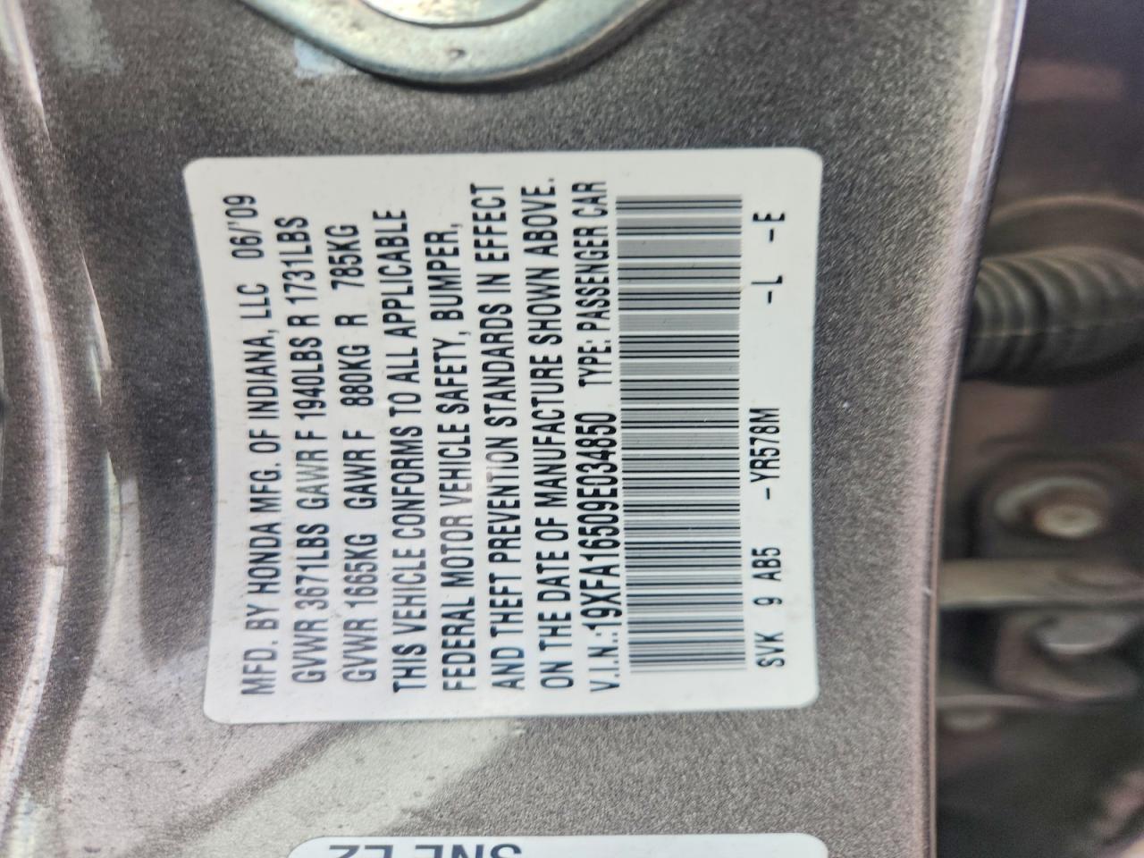 2009 Honda Civic Lx Gray vin: 19XFA16509E034850