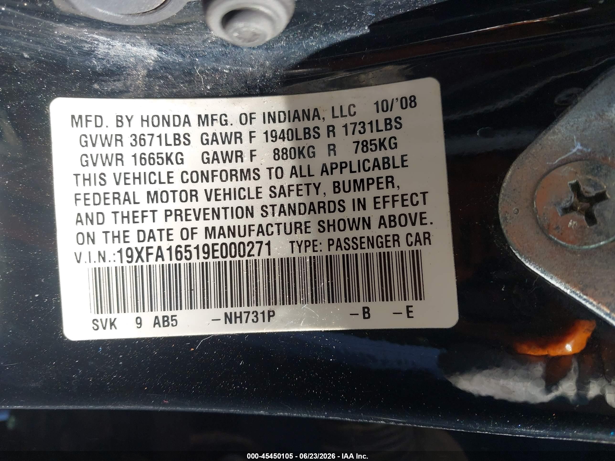 2009 Honda Civic Lx Black vin: 19XFA16519E000271