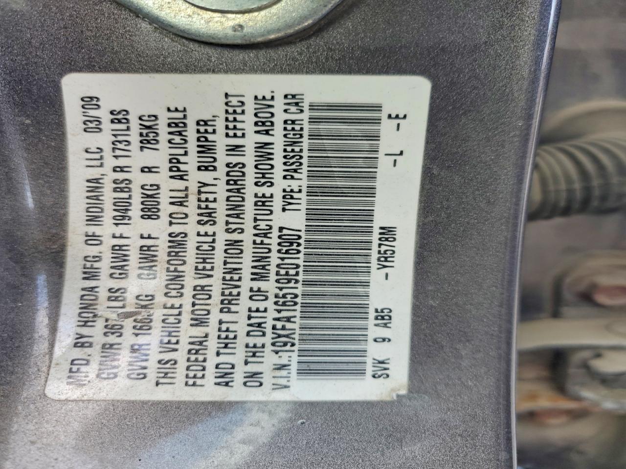 2009 Honda Civic Lx Gray vin: 19XFA16519E016907