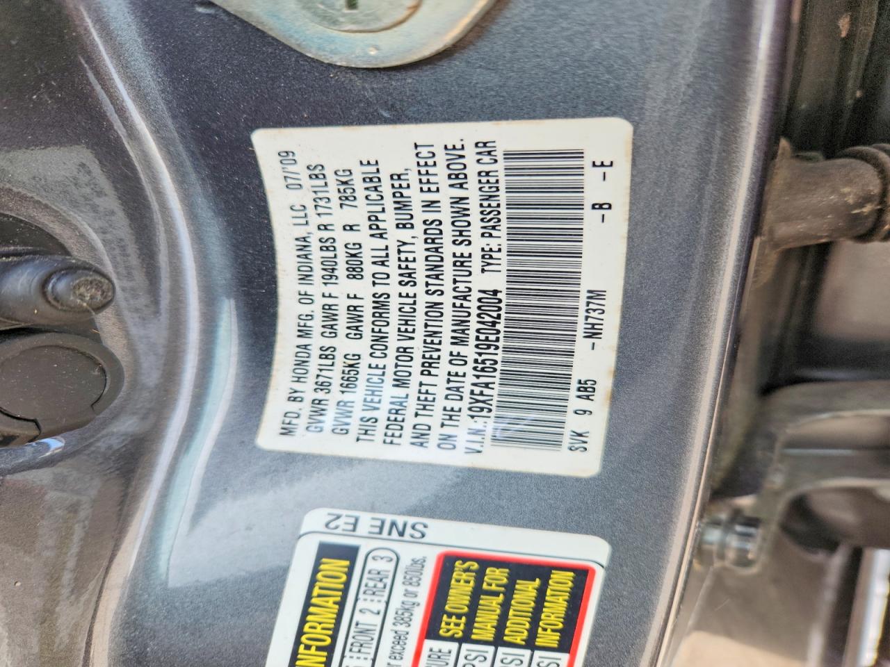 2009 Honda Civic Lx Gray vin: 19XFA16519E042004
