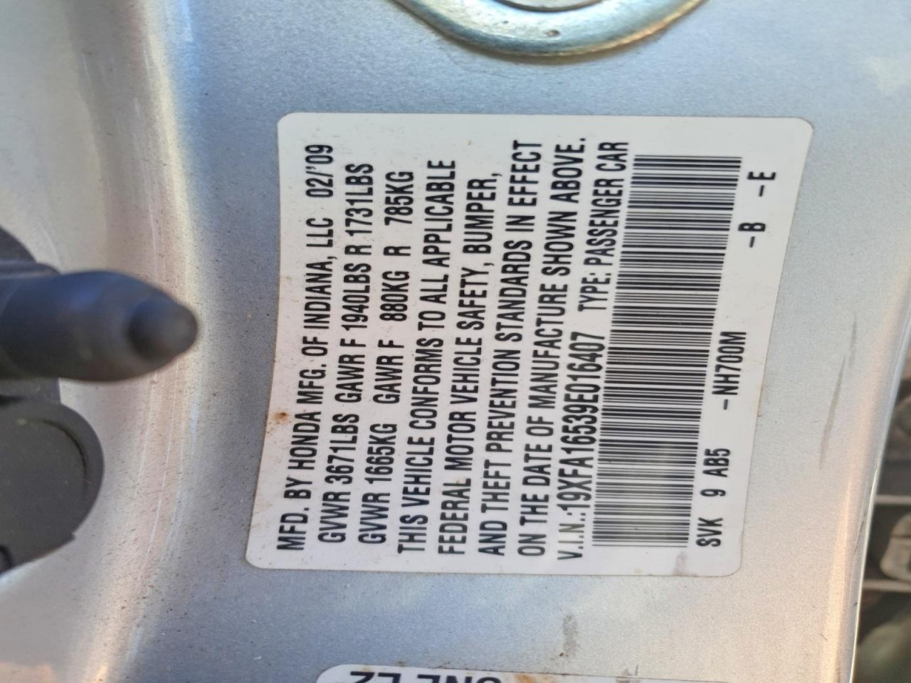 2009 Honda Civic Lx Silver vin: 19XFA16539E016407