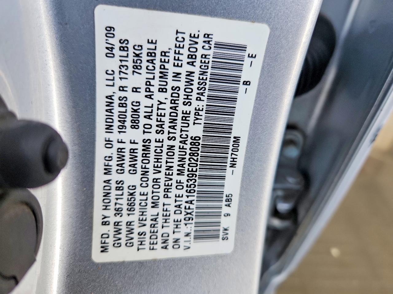 2009 Honda Civic Lx Silver vin: 19XFA16539E028086