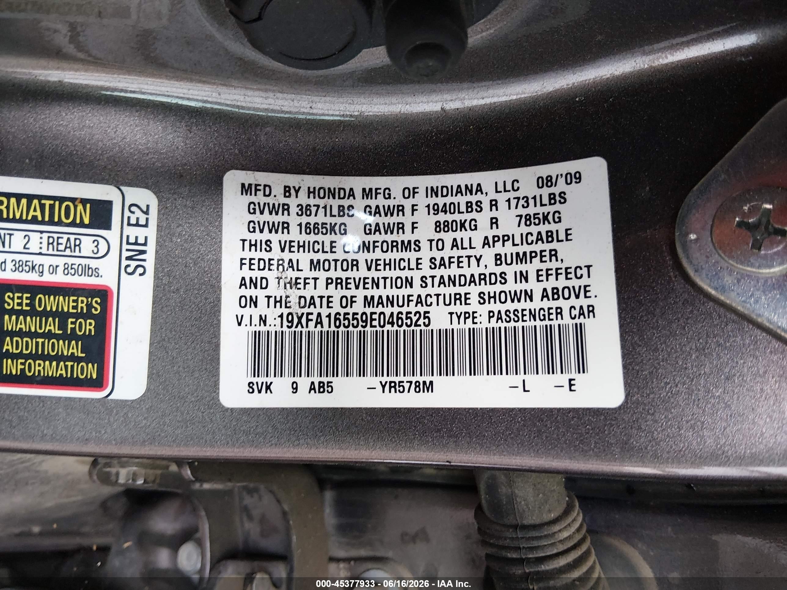 2009 Honda Civic Lx Brown vin: 19XFA16559E046525