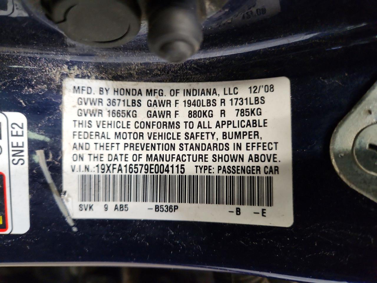 2009 Honda Civic Lx Blue vin: 19XFA16579E004115