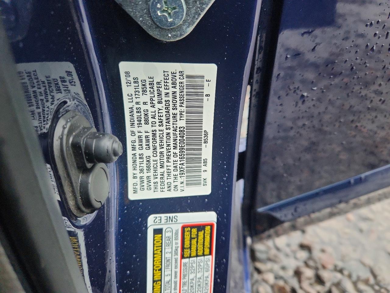 2009 Honda Civic Lx Blue vin: 19XFA16599E004083