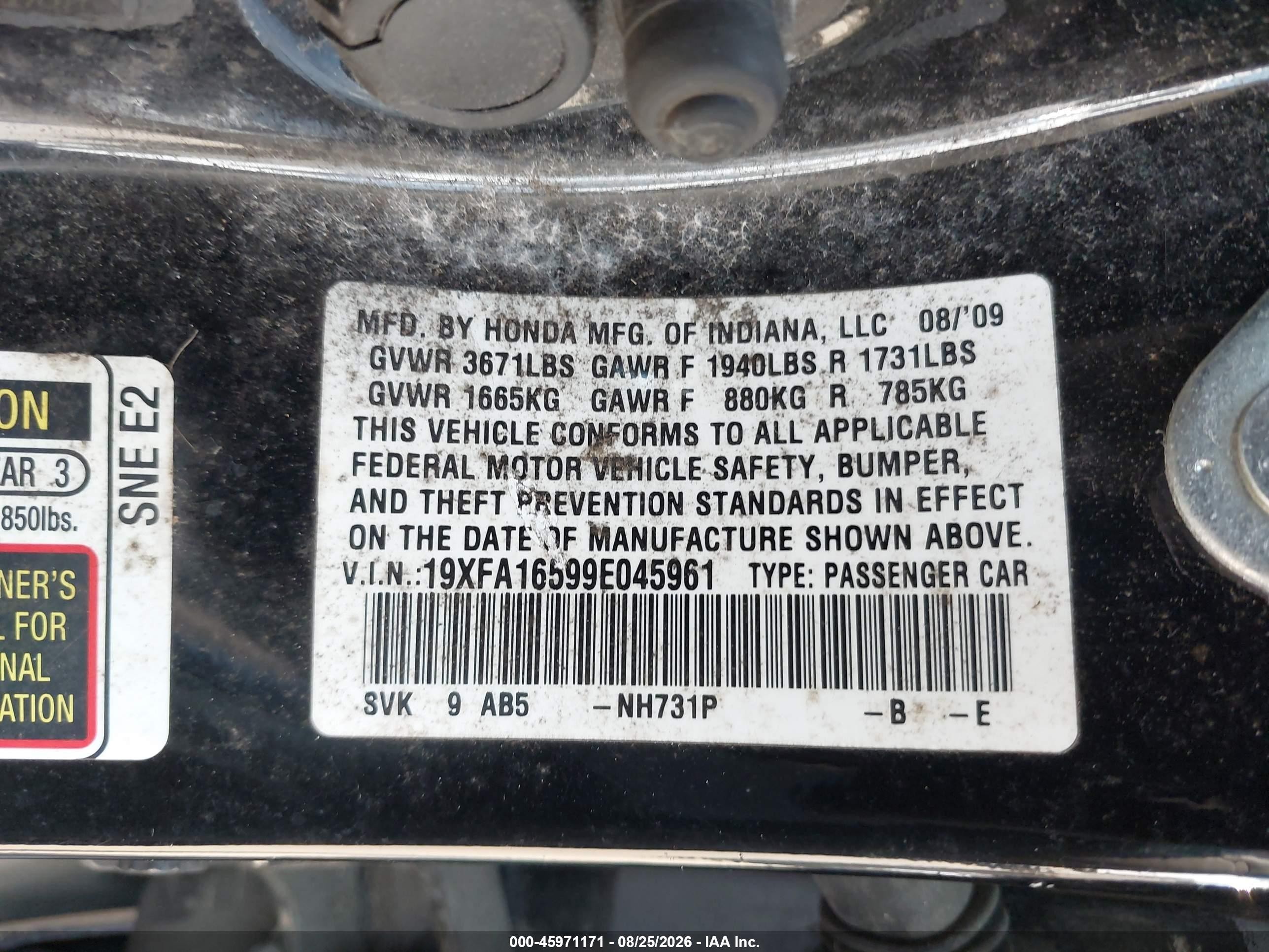 2009 Honda Civic Lx Черный vin: 19XFA16599E045961