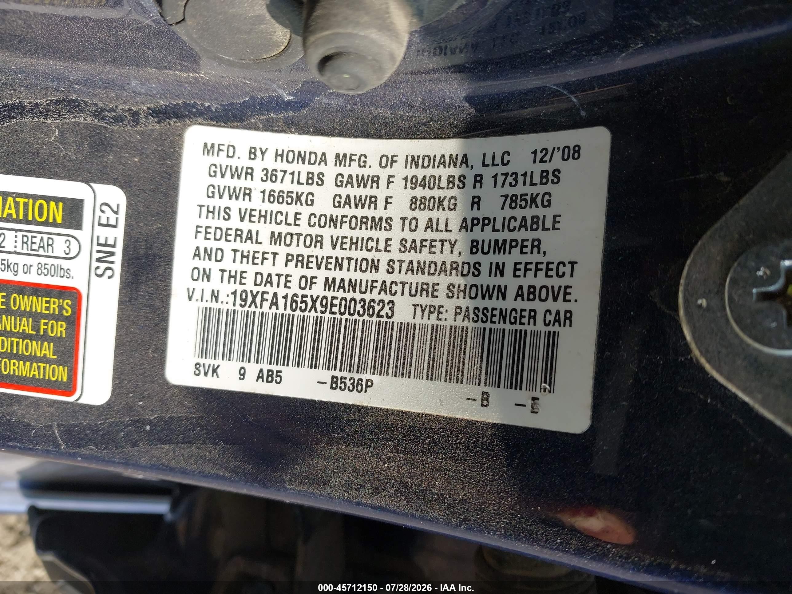 2009 Honda Civic Lx Dark Blue vin: 19XFA165X9E003623